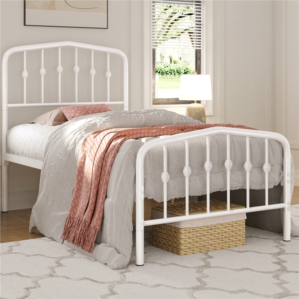 TEMU Bed Frames Metal Platform Bed With Wrought Iron Headboard And Footboard