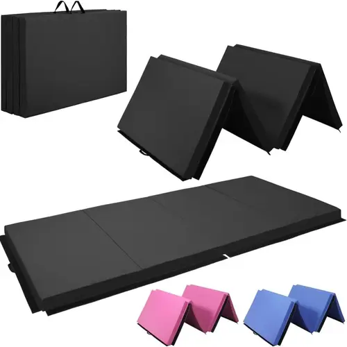 10 x 4 folding exercise mat w carrying handles 3 inch foldable gym mat folding foam workout mat for gymnastics yoga mma 10p free