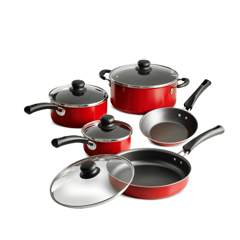 

9-piece Non-stick Cookware Set, Red