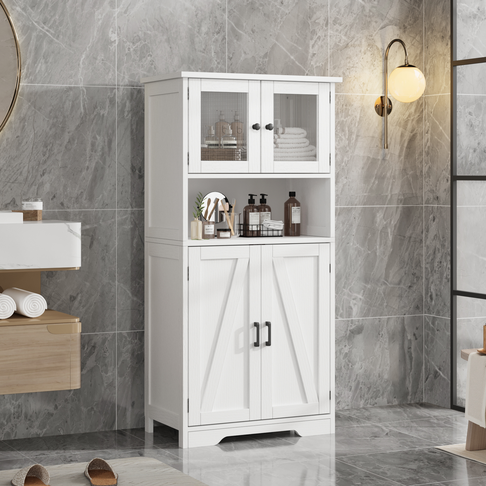 Bathroom Floor 2024 Storage Cabinet, Kitchen Storage Cabinet with Doors and Shelves