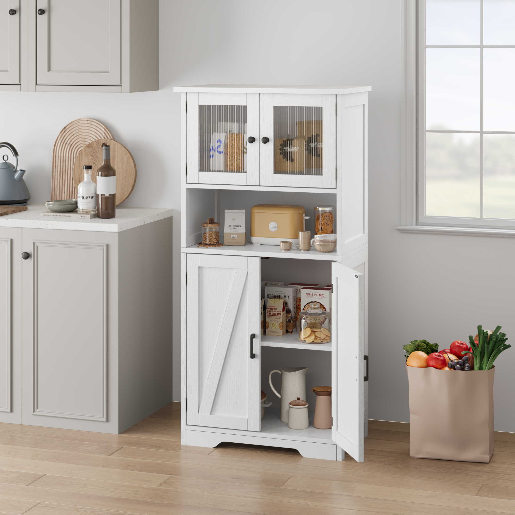 Bathroom Floor 2024 Storage Cabinet, Kitchen Storage Cabinet with Doors and Shelves