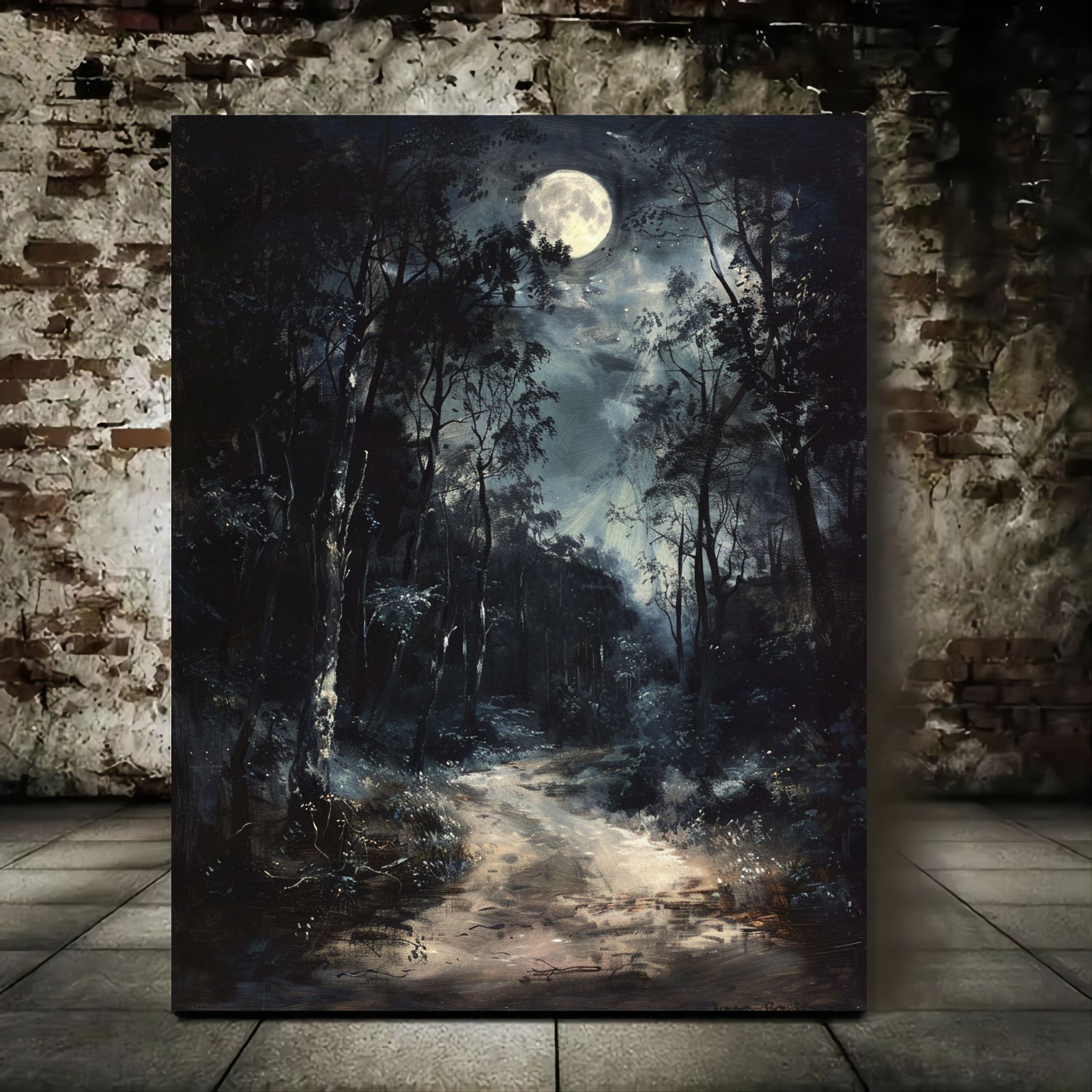 

Path Canvas Wall Art - Waterproof Framed Painting, Mystical Moonlight Trees Landscape - Home Decor For Living Room, Bedroom - Occasions: , Birthday, Anniversary - 1pc