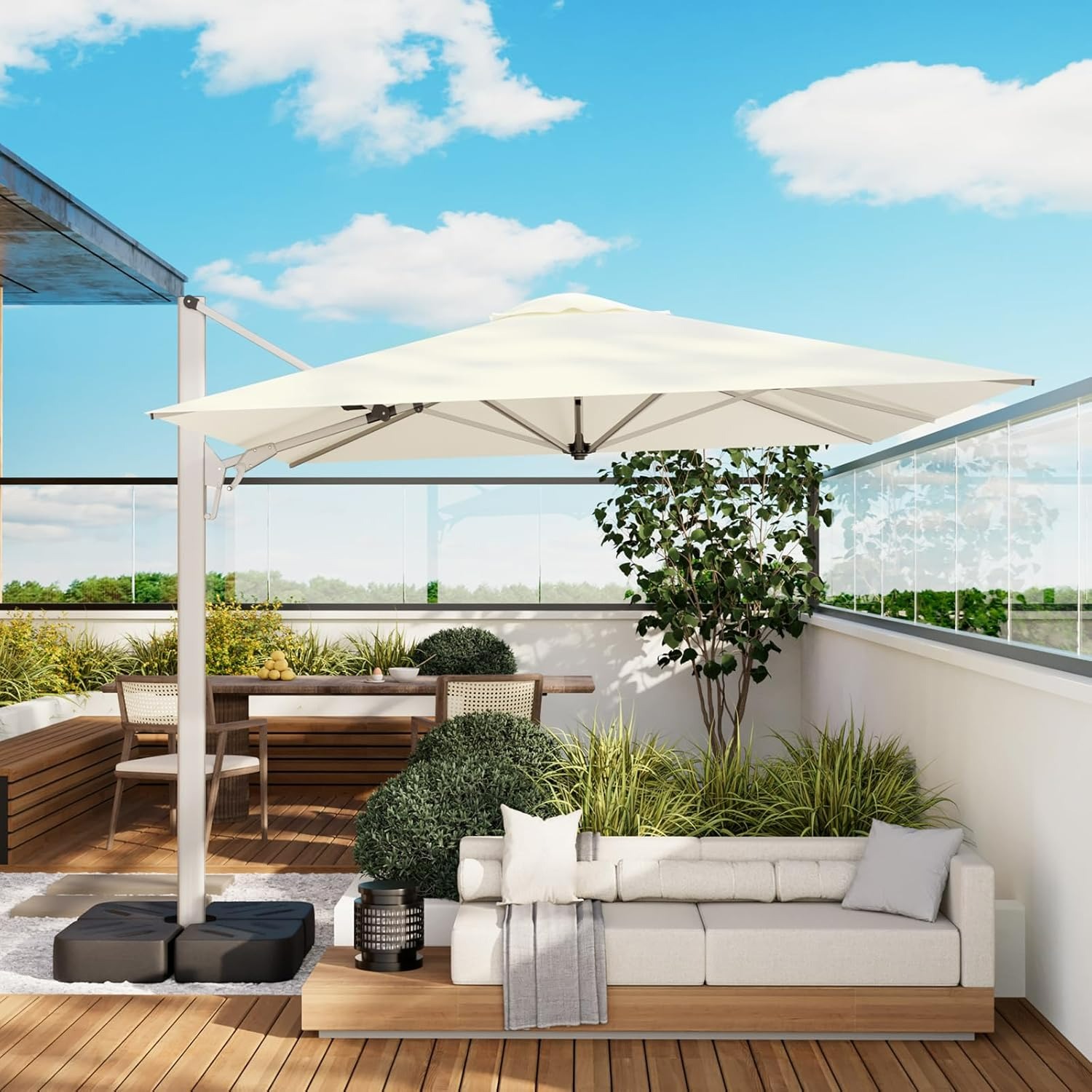 10' offset patio umbrella Aoodor 10ft. Offset Hanging Umbrella with Base