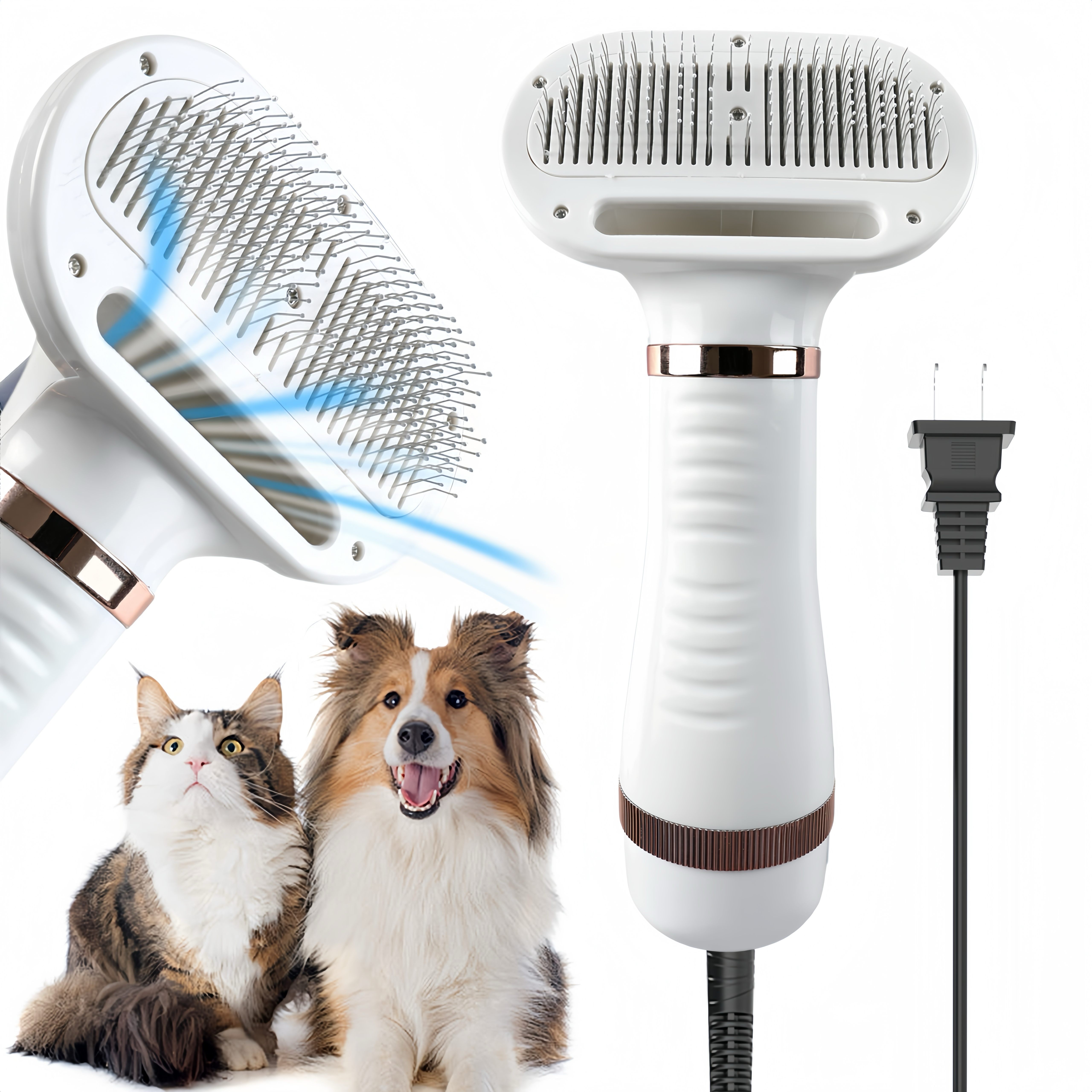 

Dog Grooming Hair Dryer With Slicker Brush, White, Medium