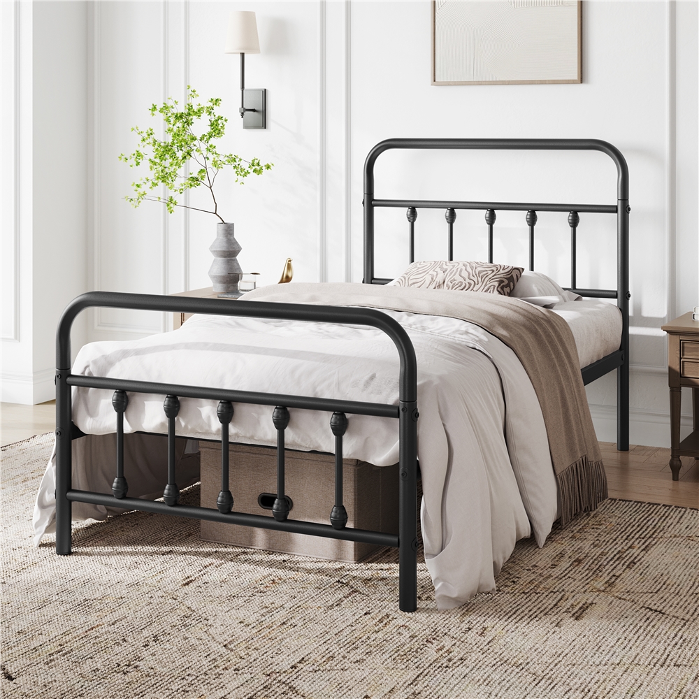 

Classic Bed Frame Metal Platform Bed Frame With High Headboard & Footboard, No Box Spring Needed, Twin Size