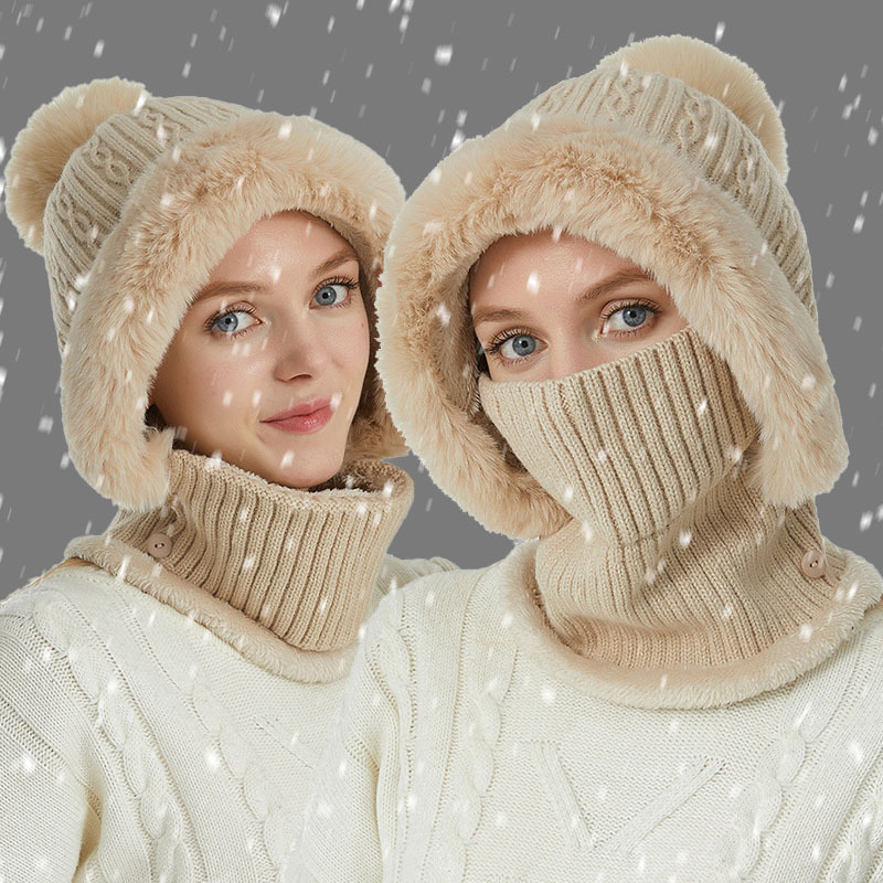 

Warm Wool-lined Winter Hat , Ear Protection, Hooded Neck Cover For Cold Weather Cycling