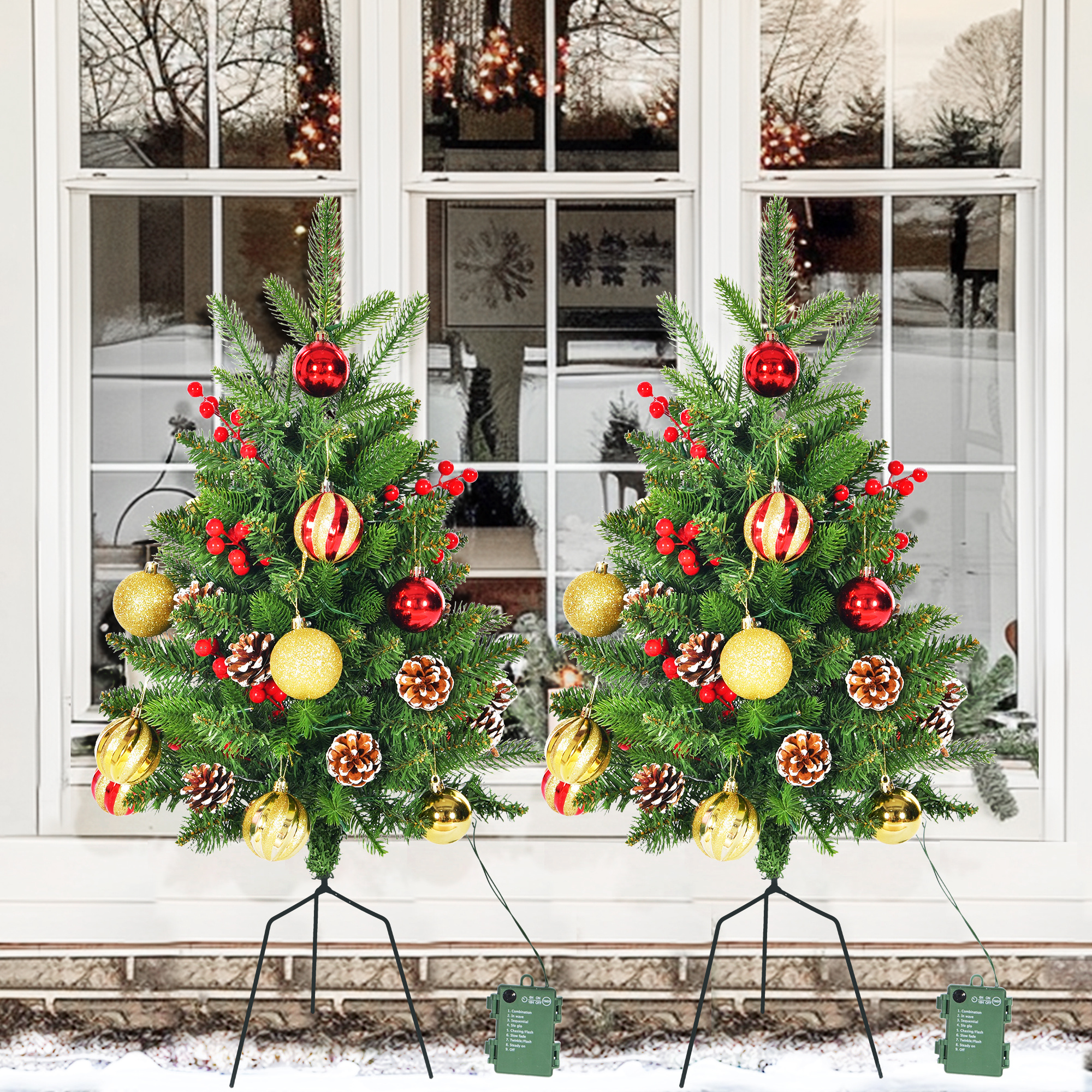 TEMU 2pk 30 Inch Christmas Trees Outdoor Porch Light Up Small Christmas Trees 120 Led Warm Light Lighted Pathway Flowerpot Christmas Trees With Timer