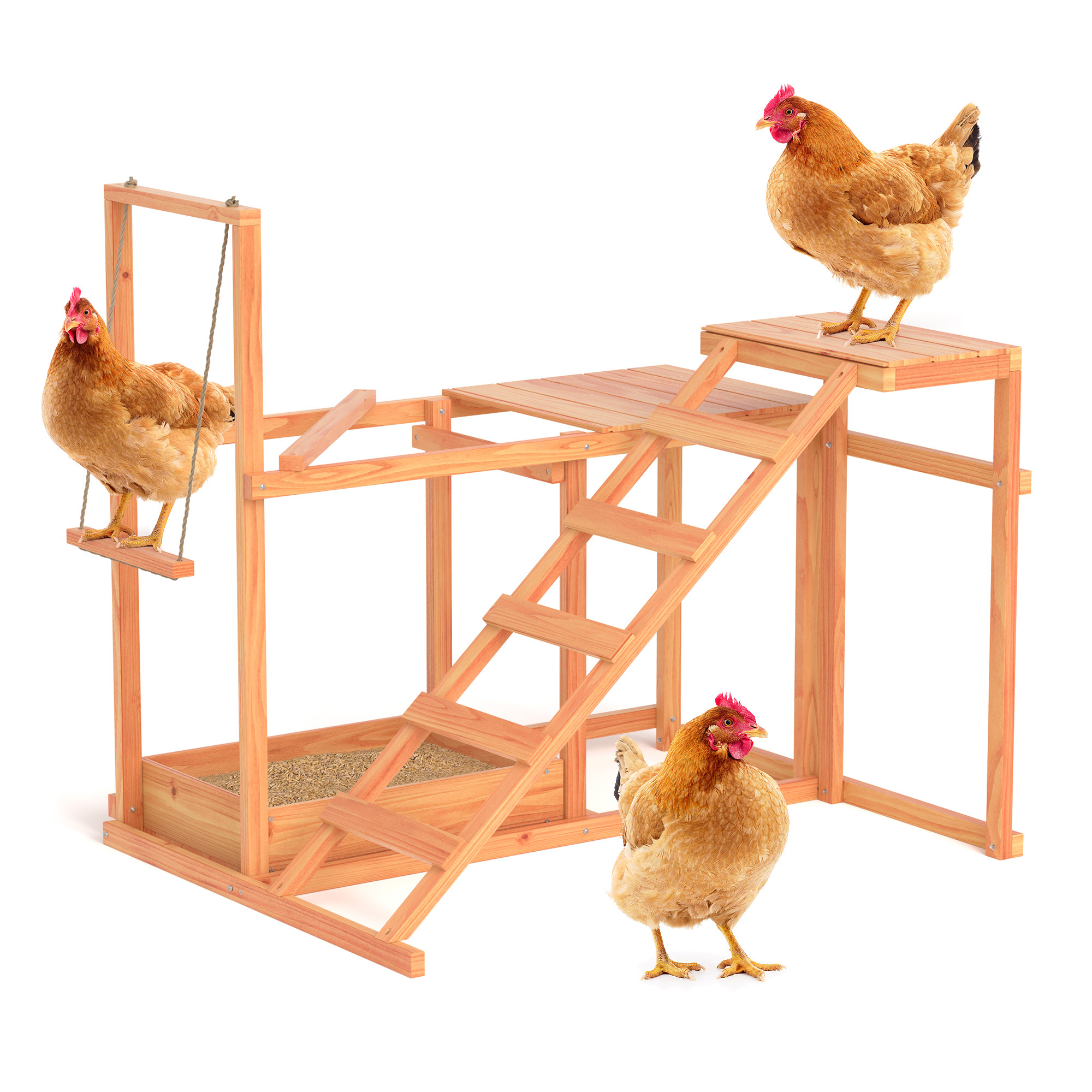 

Chicken Activity Play Chicken For Poultry Run With Wood Stand, Ladder, Platforms, Swing Stand, Food Storage Wood Chicken Toy For Coop, Outdoor Birds Pet Entertainment Stress