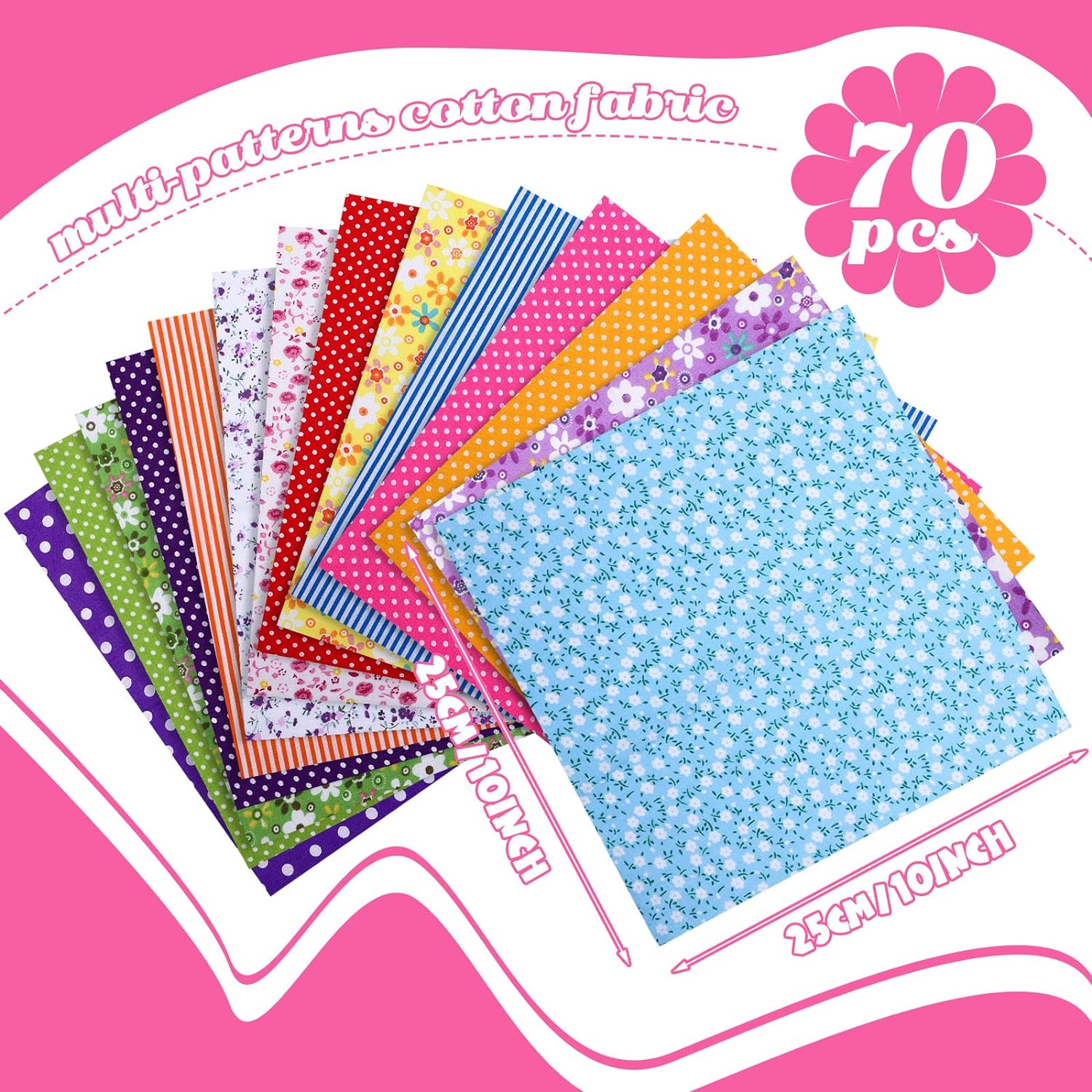 

70pcs 10x10 Inch Cotton Fabric Squares - Printed Patchwork Fabrics For Diy Crafts, Quilting (small Floral)