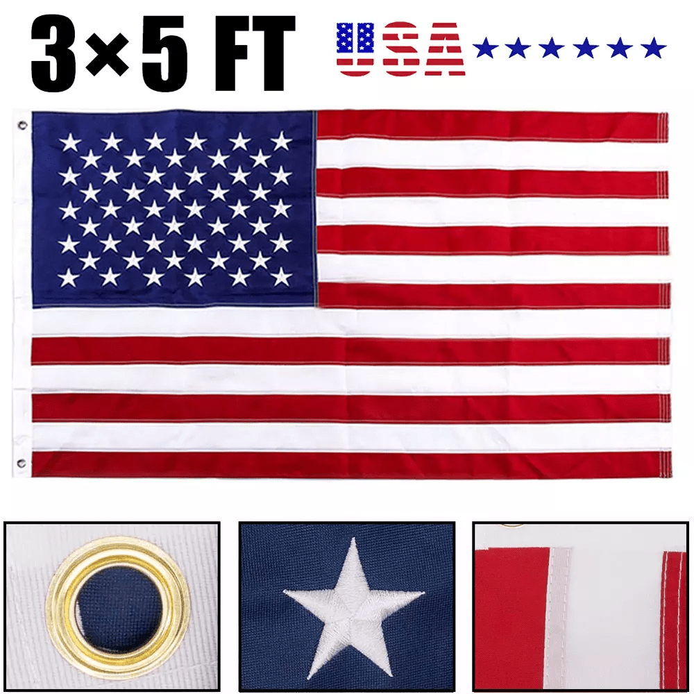 

3x5ft American Flag - With Embroidered Stars, Stripes, And Brass Grommet Tear-proof, Long-, Fade-resistant Spun Polyester, Outdoor Flag For Outside Display