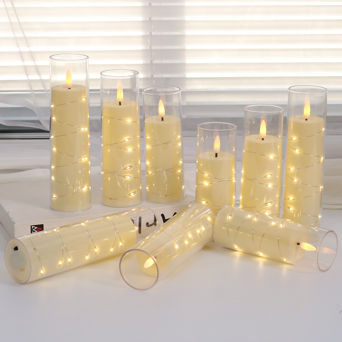 

9 Piece Flickering Flameless Led Candle 9 Recessed Star String Led Pillar Candles, Acrylic Shell Decor For (white)