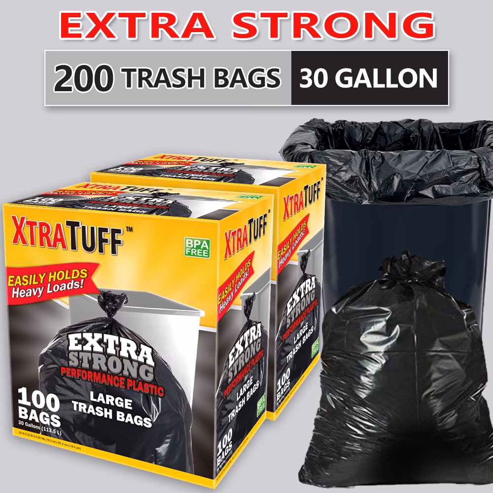 200 Bags 30 Gallon 2 Boxs 4 Rolls Black Disposable Large Trash...