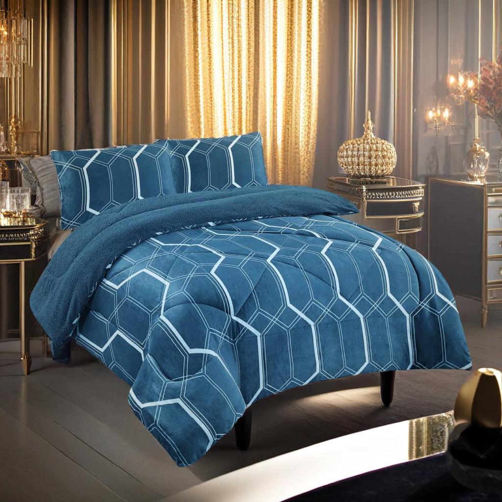 

Luxurious Cal King Comforter Set In Royal Blue With Geometric Patterns – 3-piece, Microfiber, Bedding Set Includes 1 Comforter And 2 Pillow Shams