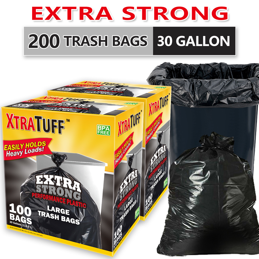 

200 Bags 30 Gallon 2 Boxs Black Disposable Large Trash Bags For Large Kitchen Trash Can, 113.5l Multipurpose Cleaning Supplies For Industrial, Garden, Home, Commercial - , Leak-proof,