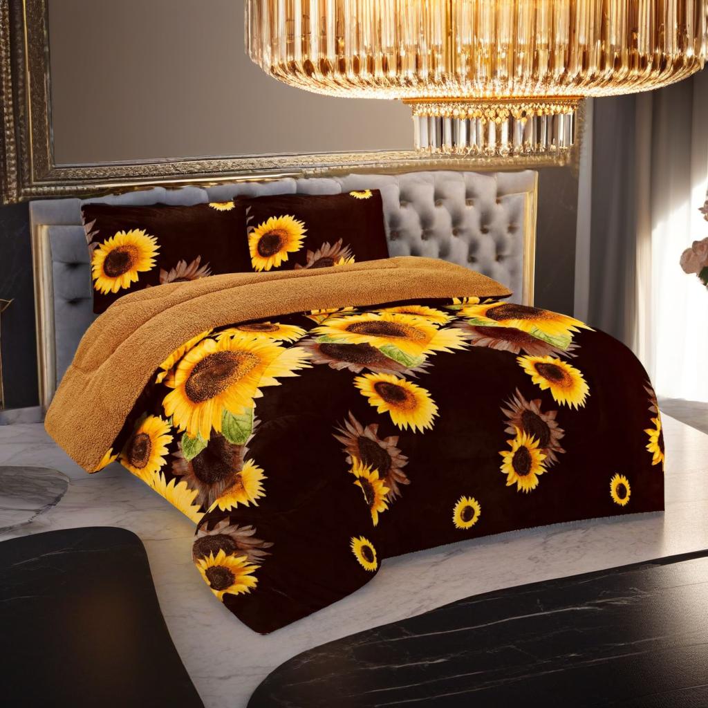 

Luxurious Sunflower 3-piece Queen Comforter Set – Soft Microfiber Reversible Bedding With Print