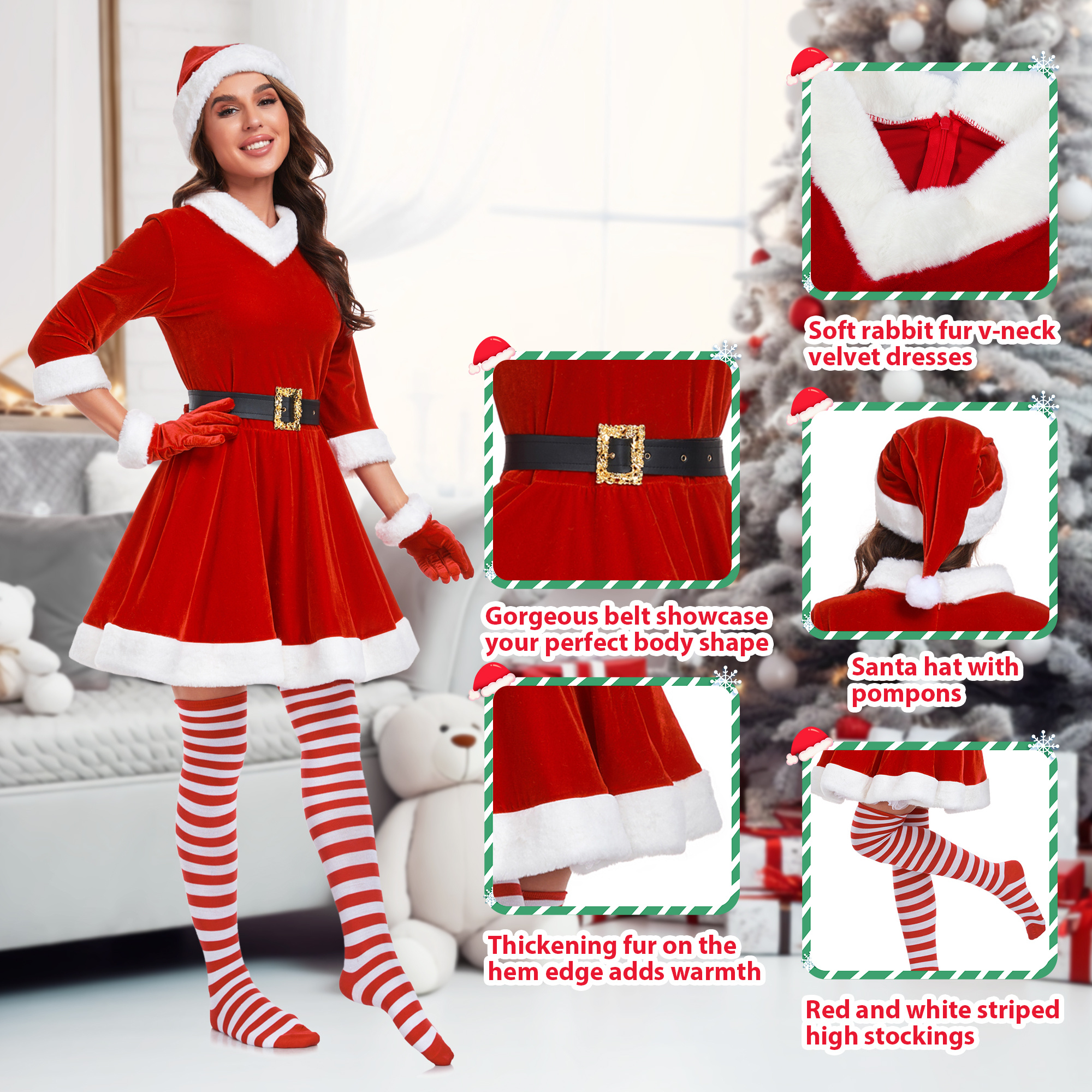 mrs claus costume women 5pcs plus size outfit christmas - Temu