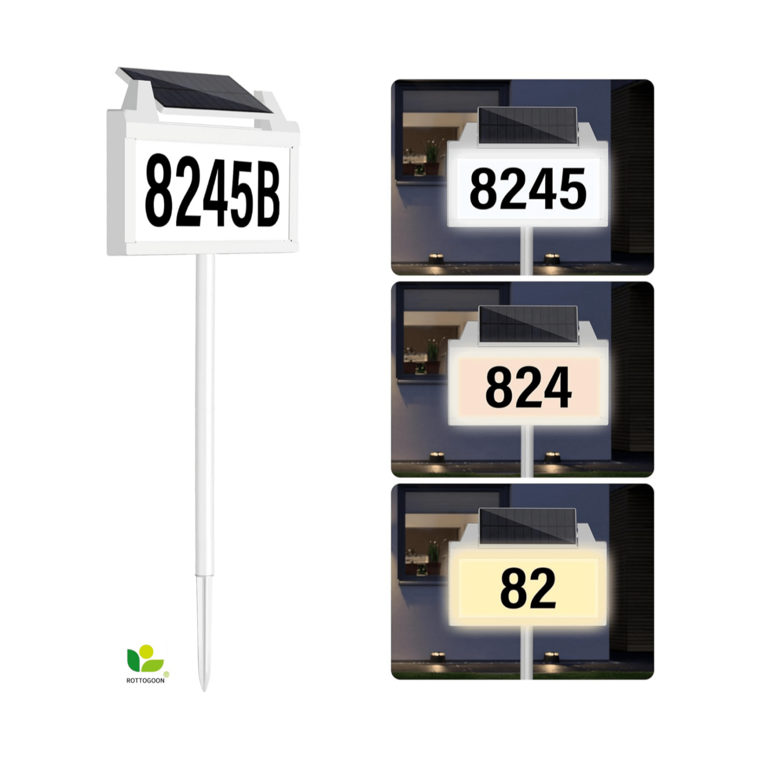 

Rottogoon Solar Power Address Sign, House Numbers For Outside Rechargeable Led Illuminated Lighted Address Signs With Outdoor Waterproof, Address Plaque With 3 Color Temperature For Street Yard Home