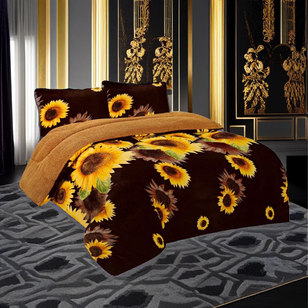 

Luxurious Sunflower 3-piece King Comforter Set – Soft Microfiber Reversible Bedding With Print