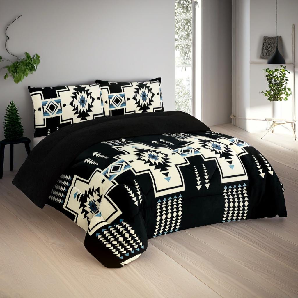 

Queen Size Southwestern Comforter Set - 3 Piece Geometric Pattern Bedding With Soft Microfiber Fill - Includes Comforter And 2 Pillow Shams For Décor