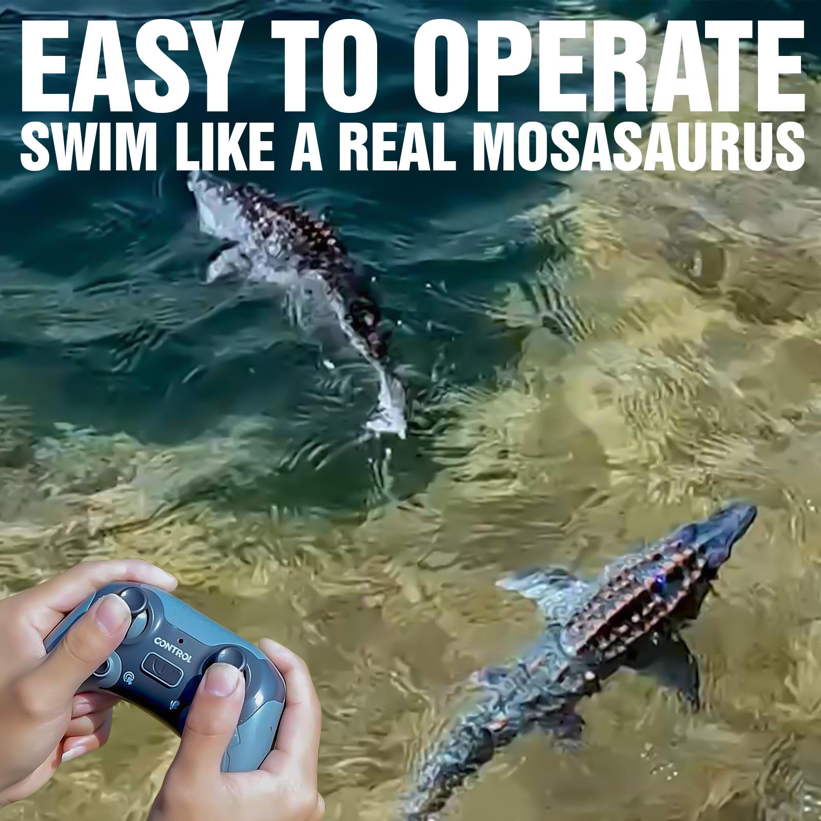 RC robot Dinosaur Mosasaurus Swim Like A Real Mosasaurus Remote Control Swimming in Water or Pool with Spray Water Easy to Operate Great Gift for Kids