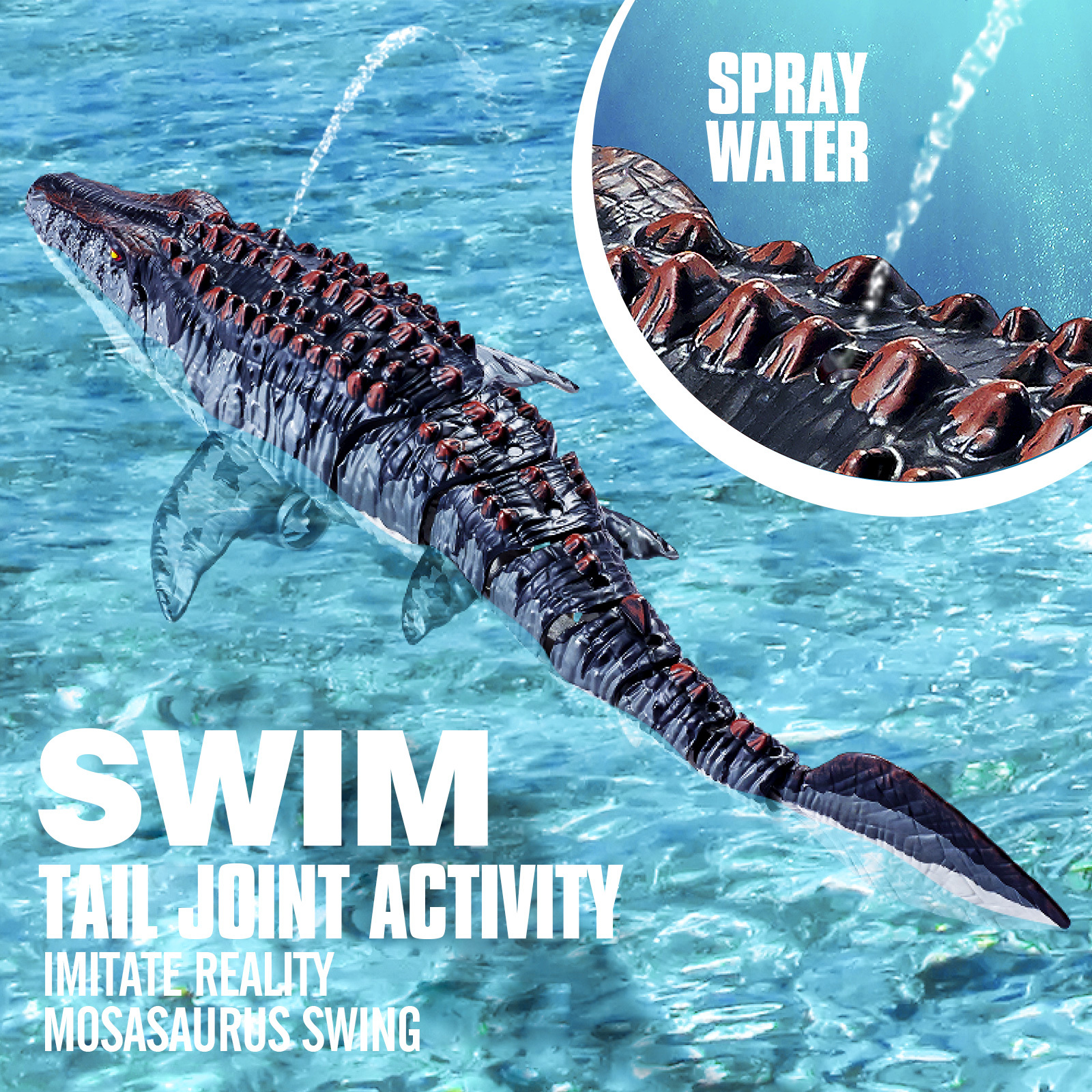 RC robot Dinosaur Mosasaurus Swim Like A Real Mosasaurus Remote Control Swimming in Water or Pool with Spray Water Easy to Operate Great Gift for Kids