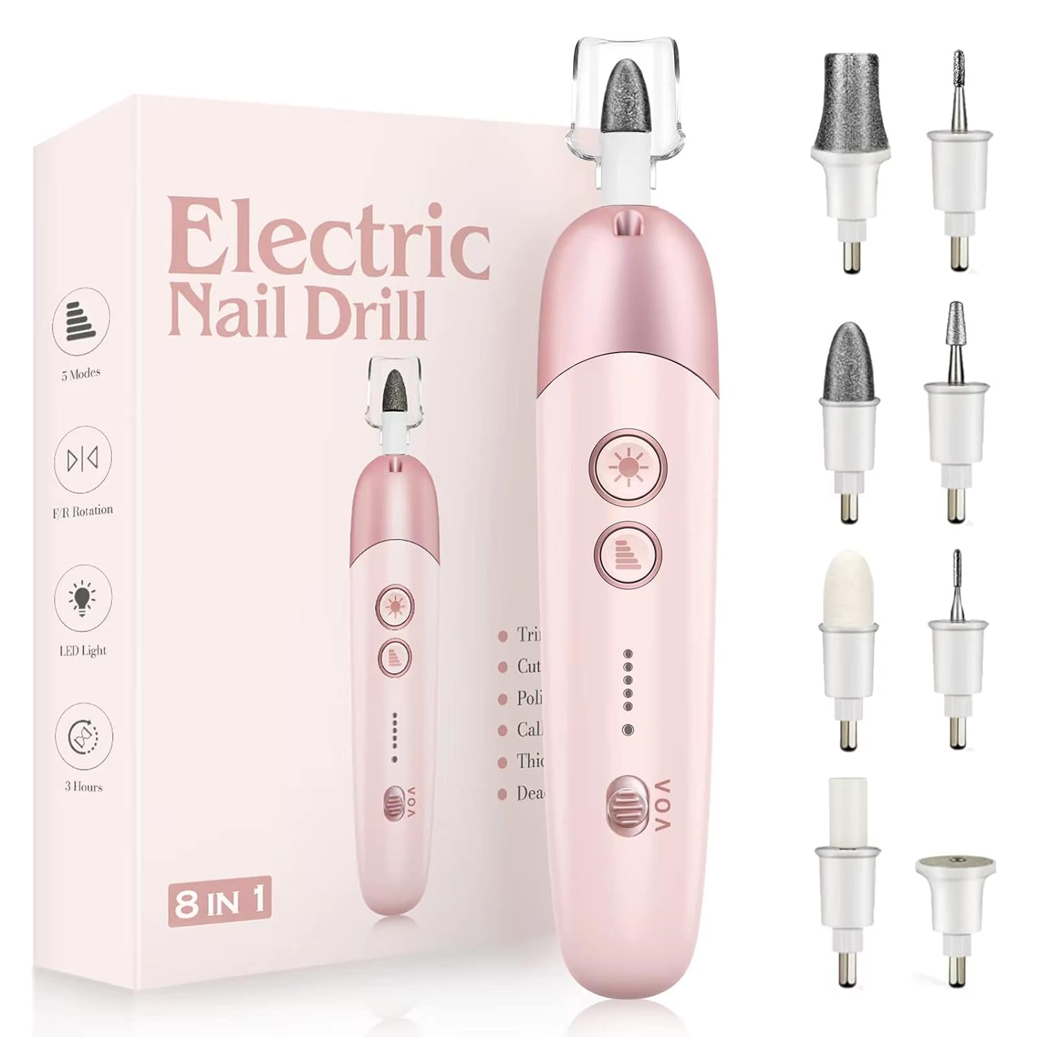 

Electric Nail Drill Machine, Professional Cordless Electric Nail File Kit With Led Light, Professional Manicure And Pedicure Kit For Calluses Nail Polishing Grinder Sander Trimmer With 5 Speeds