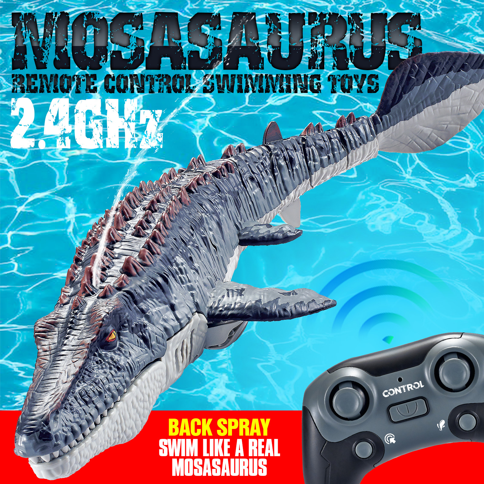 RC robot Dinosaur Mosasaurus Swim Like A Real Mosasaurus Remote Control Swimming in Water or Pool with Spray Water Easy to Operate Great Gift for Kids