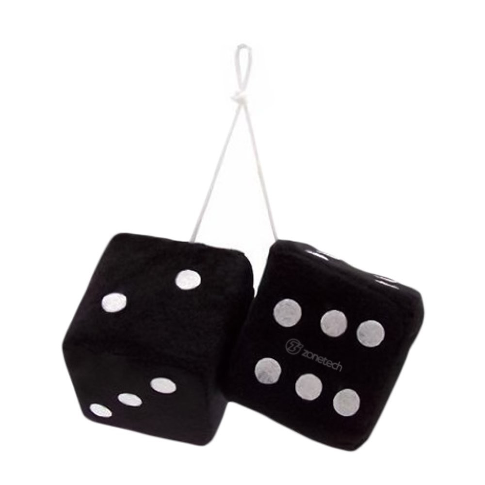 TEMU 3 Inch Black Fuzzy Dice For Car Decorative Hanging Mirror Dice With White Dots