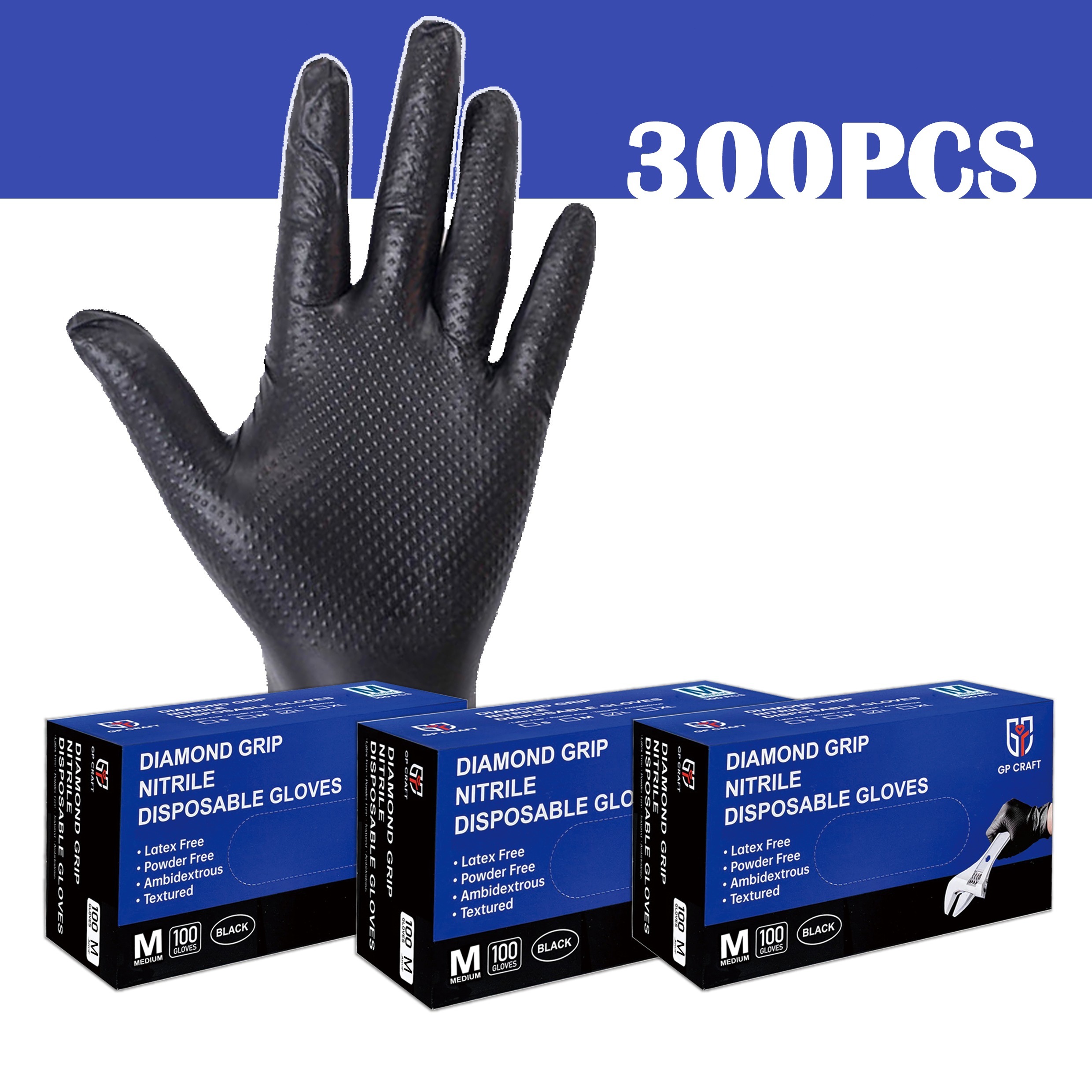 

300pcs Black Diamond Textured Gloves Automotive Plumbing Warehouse Protective Gear / Hand Protection /safety Gloves /safe Protection ) Industrial Cleaning Cover