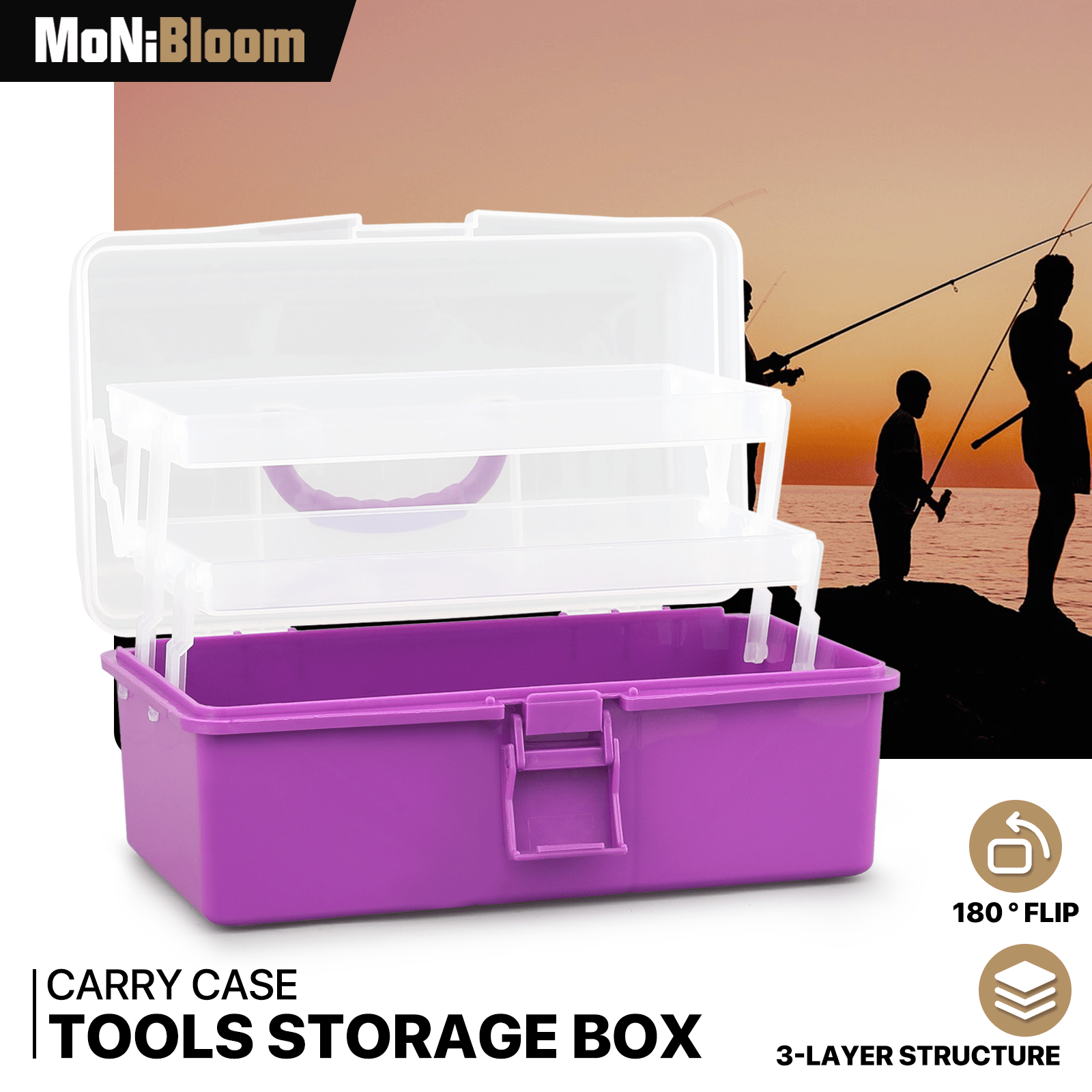 

Monibloom Portable Tackle Box Organizer With Handle, 3-layer Compartment Plastic Storage Tool Box Waterproof Container Case For Fishing Tackles, Makeup, Hair Accessories