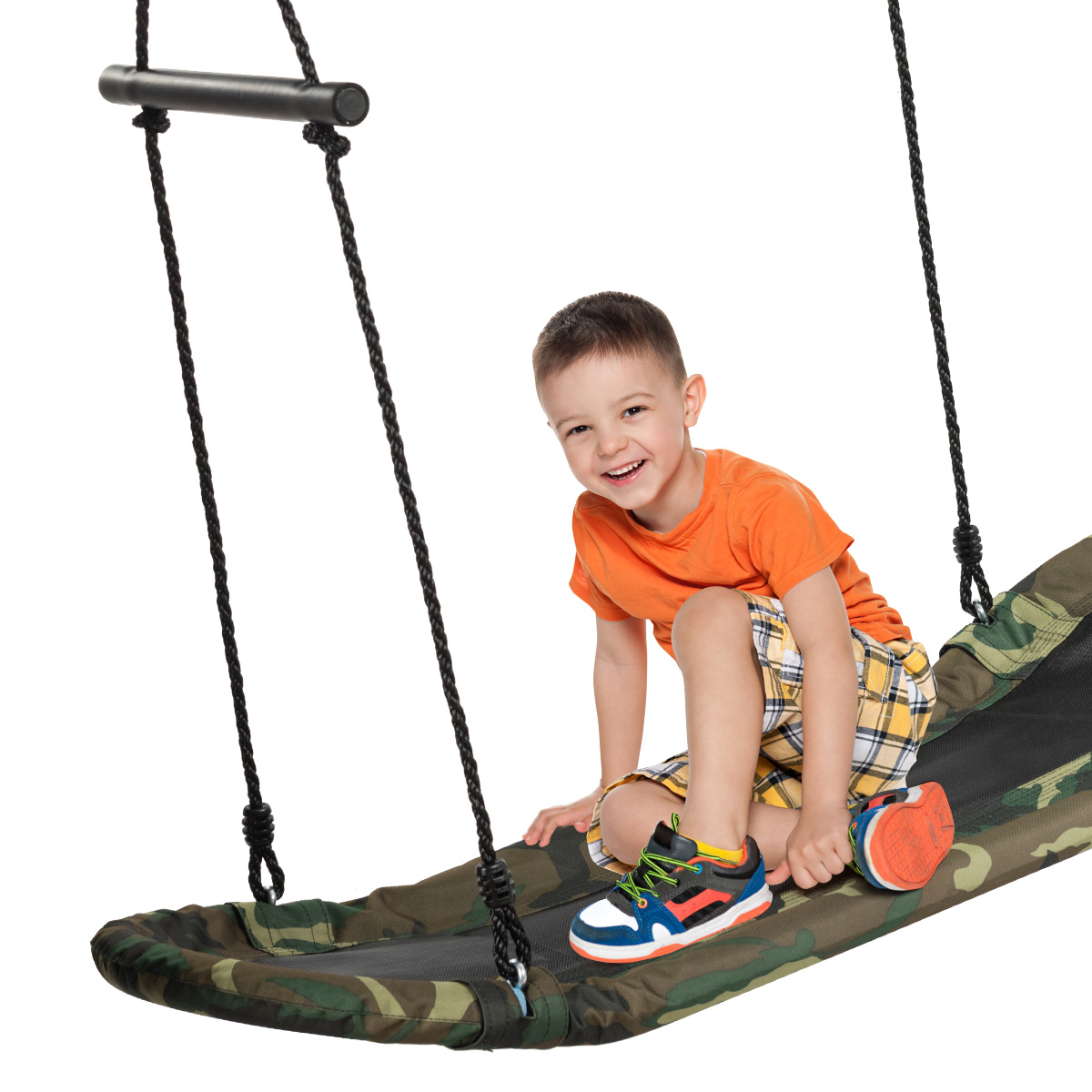 TEMU Costway Swing, Outdoor Platform Swing With Soft Handles And Adjustable Height, Saucer With Stable Metal Frame And Spacious Swingboard