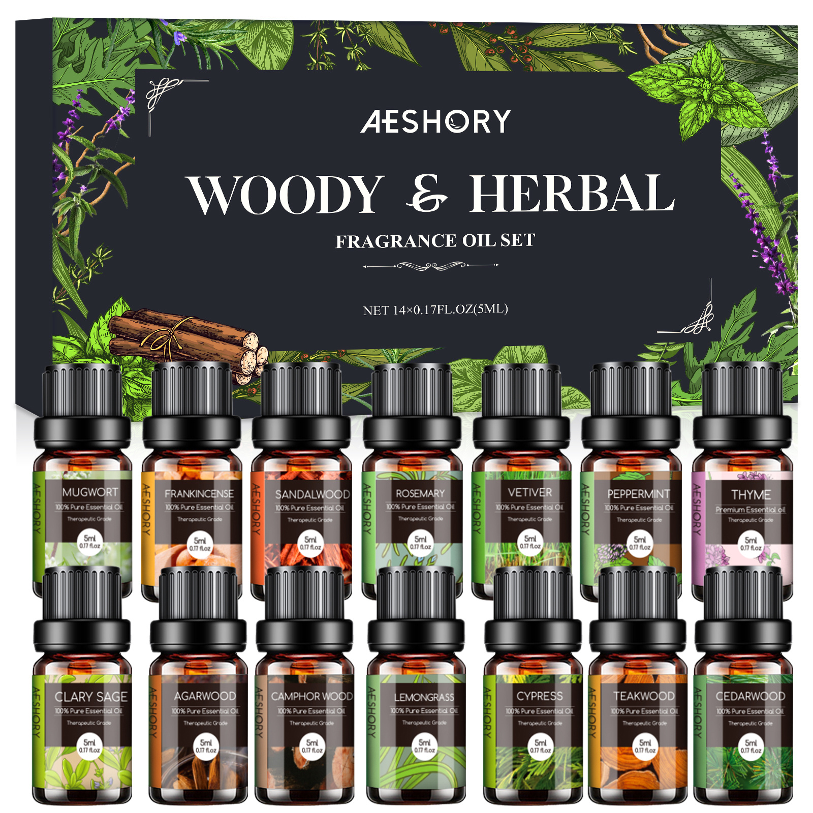 

& Herbal Essential Oils Set - Fragrance Oil For Diffusers, Aromatherapy - Sandalwood, , , Aromatherapy Scented Oils (5ml)