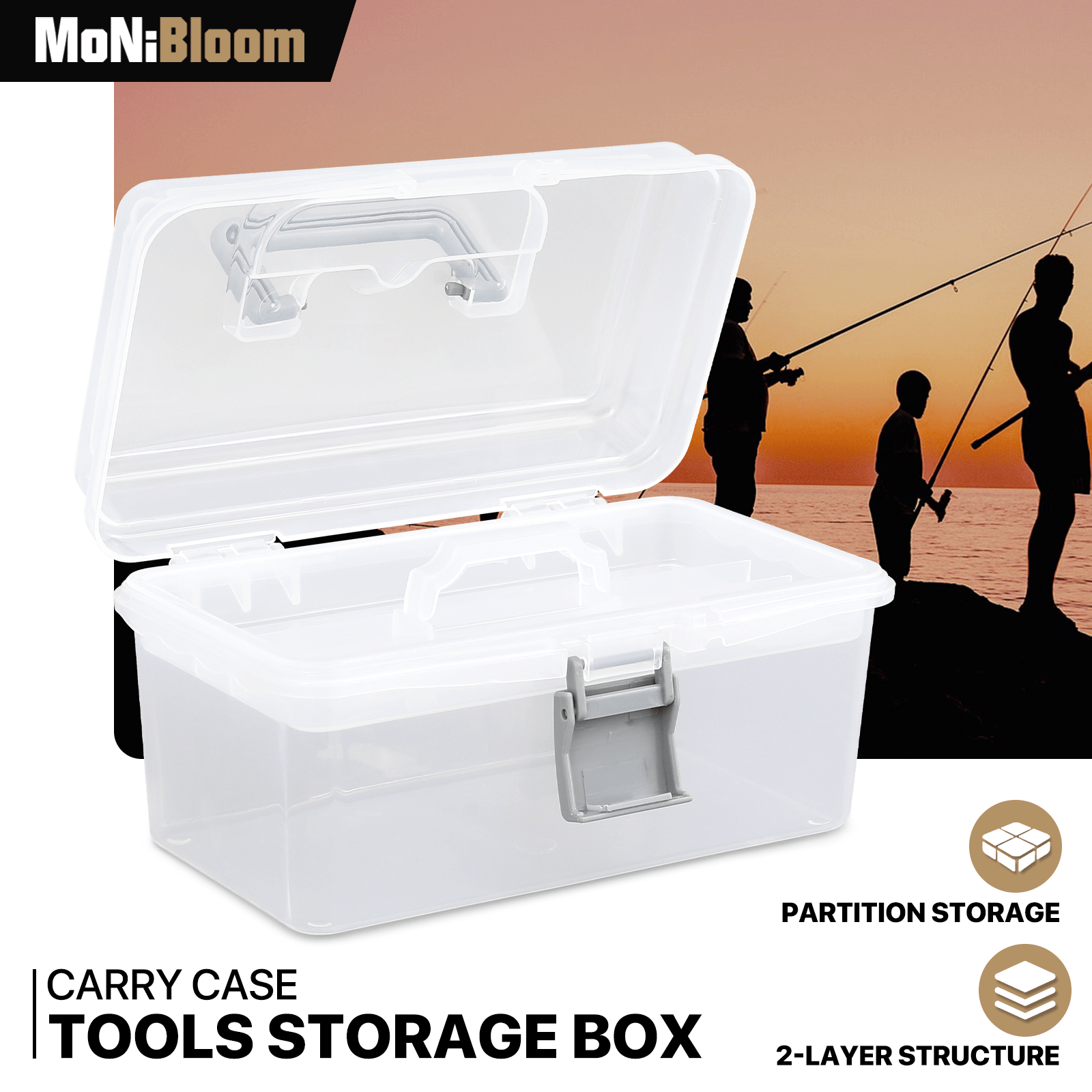 

Monibloom Portable Tackle Boxes Organizer With Removable Tray, Portable Waterproof Clear Plastic Storage Tool Box Container Case With Handle For Fishing Tackles, Hardware, Makeup, Hair Accessories