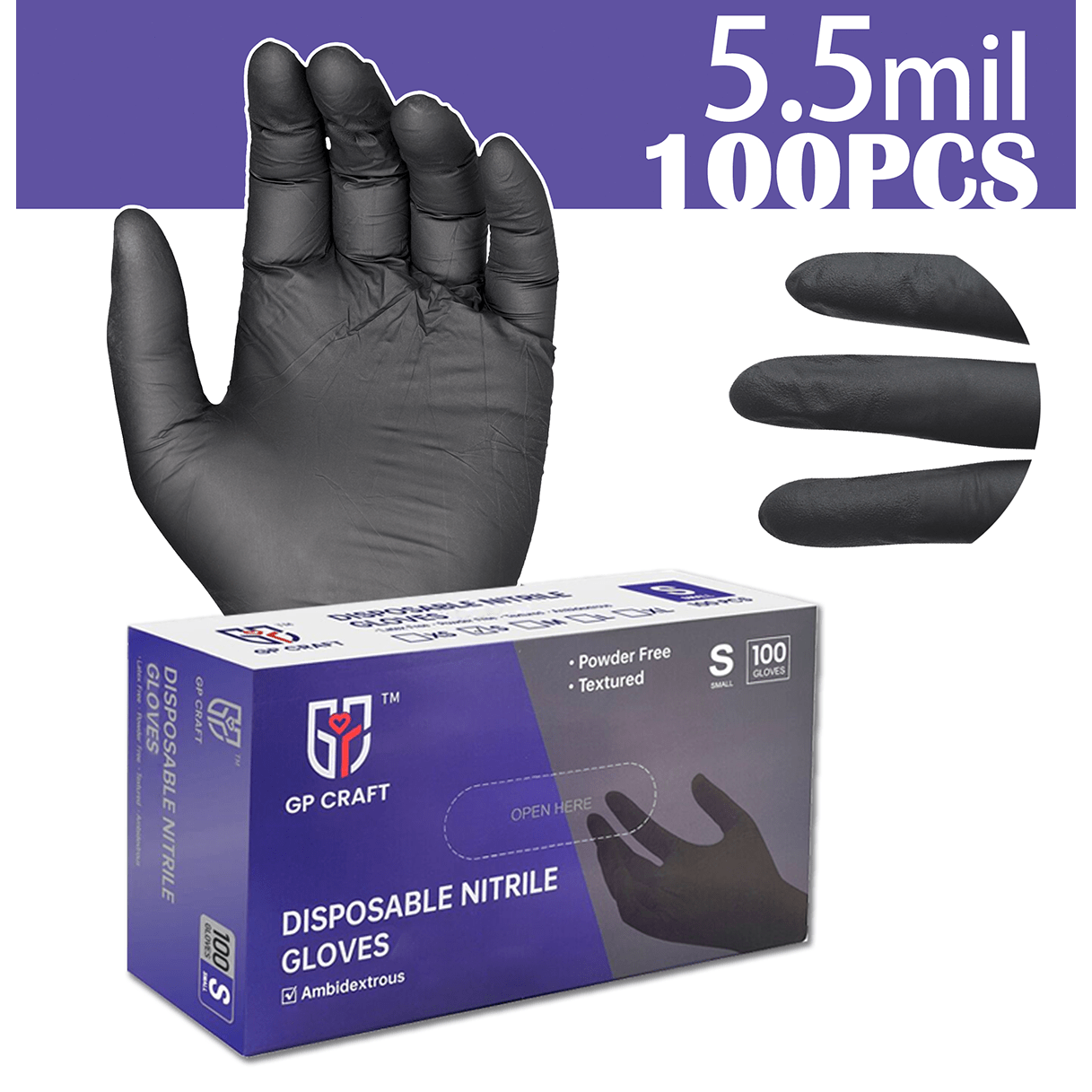 

100pcs Black Nitrile Disposable Gloves, 5.5mil, Powder - And Latex-free , Wear Resistant, Clean And Waterproof