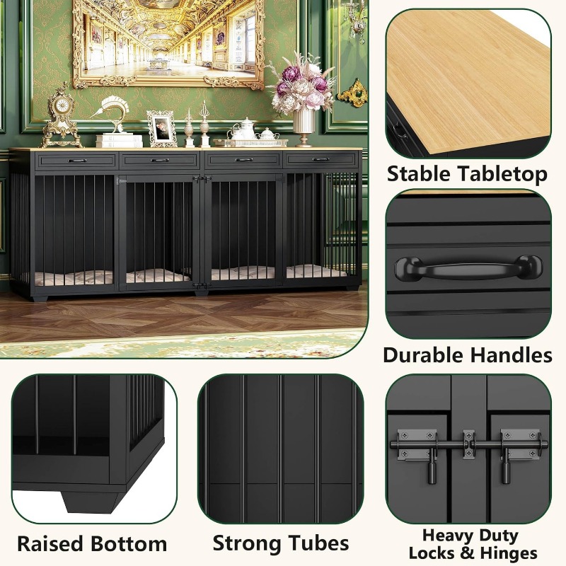 Extra Large Dog Crate Furniture, 93 Inch Heavy Duty Wooden Dog Kennel