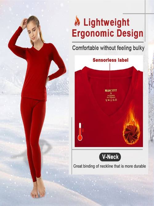 womens warm elegant underwear v neck long sleeve trousers suit