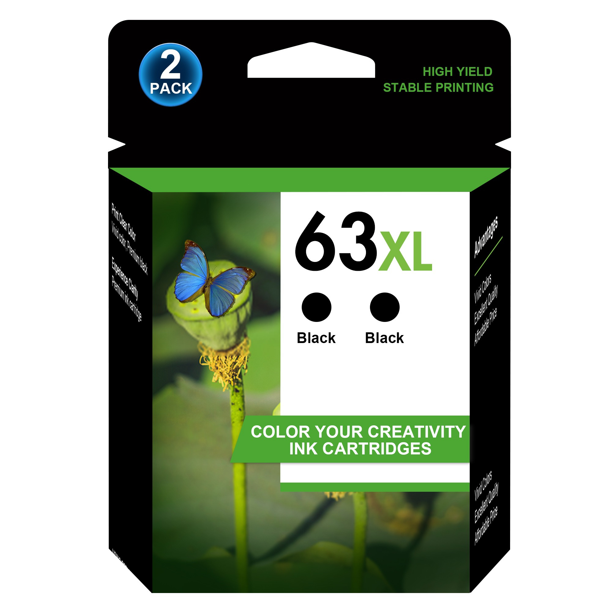 

2 Pack 63xl Cartridge High- For Ink 63 63xl Hp63 Xl Works For 3630, 1112, 2130 Series 4510, 4520 Series 3830, 4650, 5200 Series Printer F6u64an