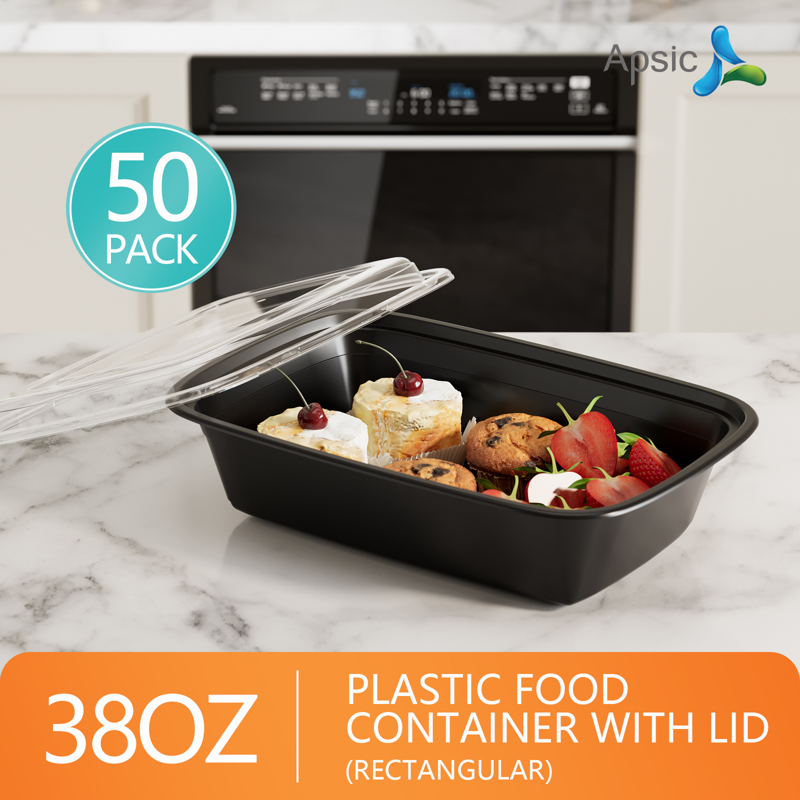 

50 38oz - Apsic Reusable Food Storage - Disposable Plastic - , /dishwasher/ Safe