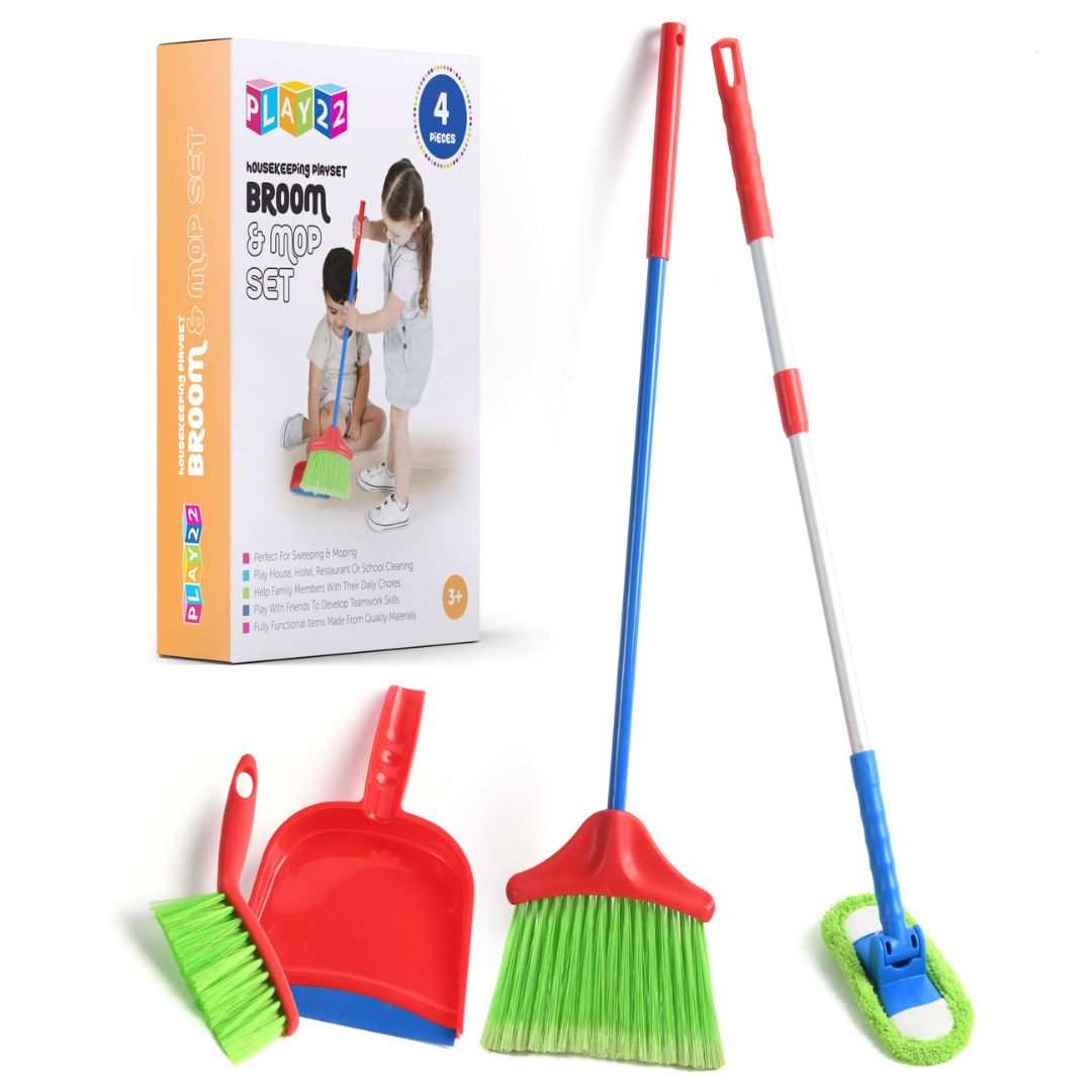 TEMU Kids Cleaning Set 4 Piece - Toy Cleaning Set Includes Broom, Mop, Brush, Dust Pan - Toy Kitchencleaning Set