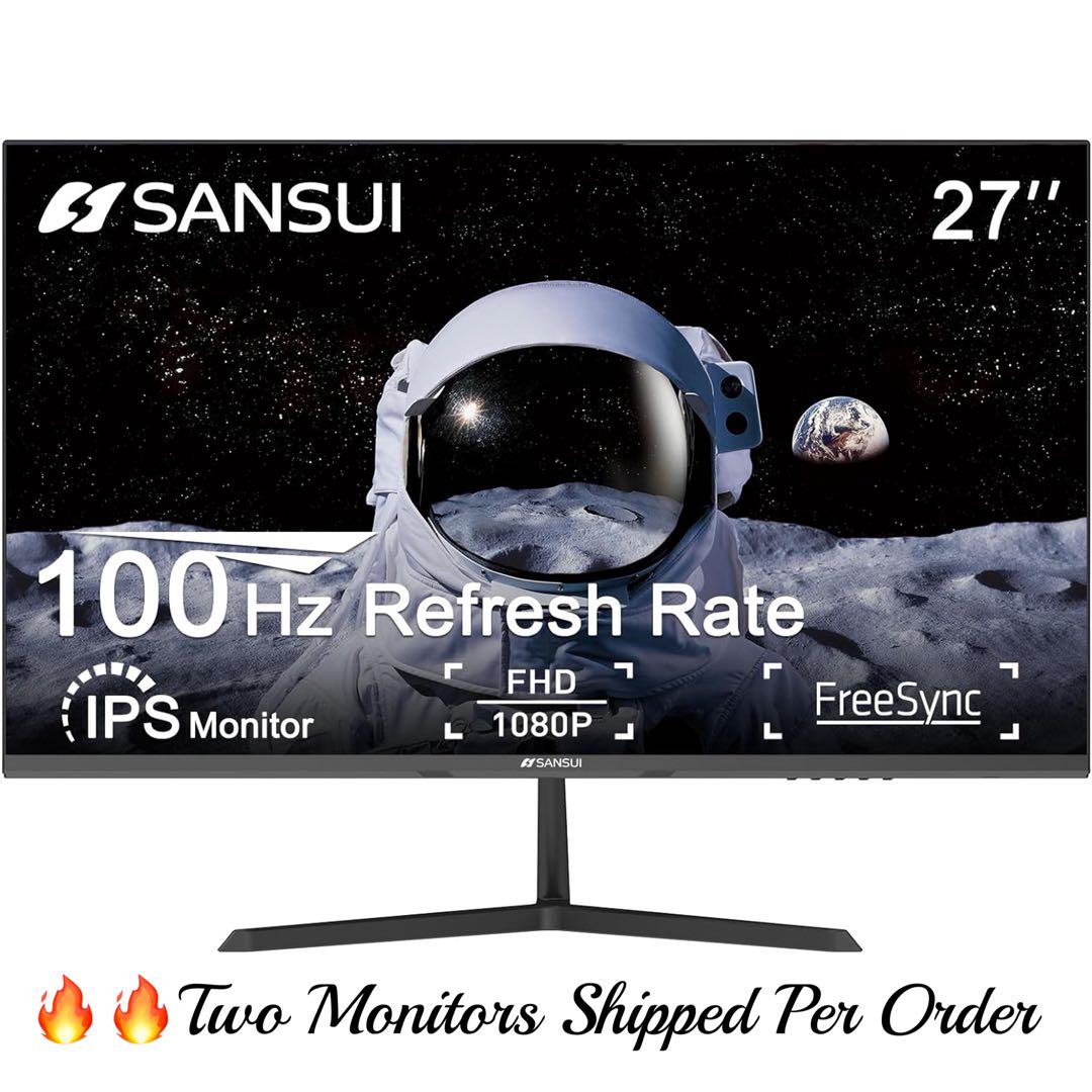 

- Sansui 27 Inch Monitors (set Of 2), Ips 100hz Fhd 1080p Display, Mount, Hm Vga For Home Office ( 2 X S27x3af Hm Cables Included)