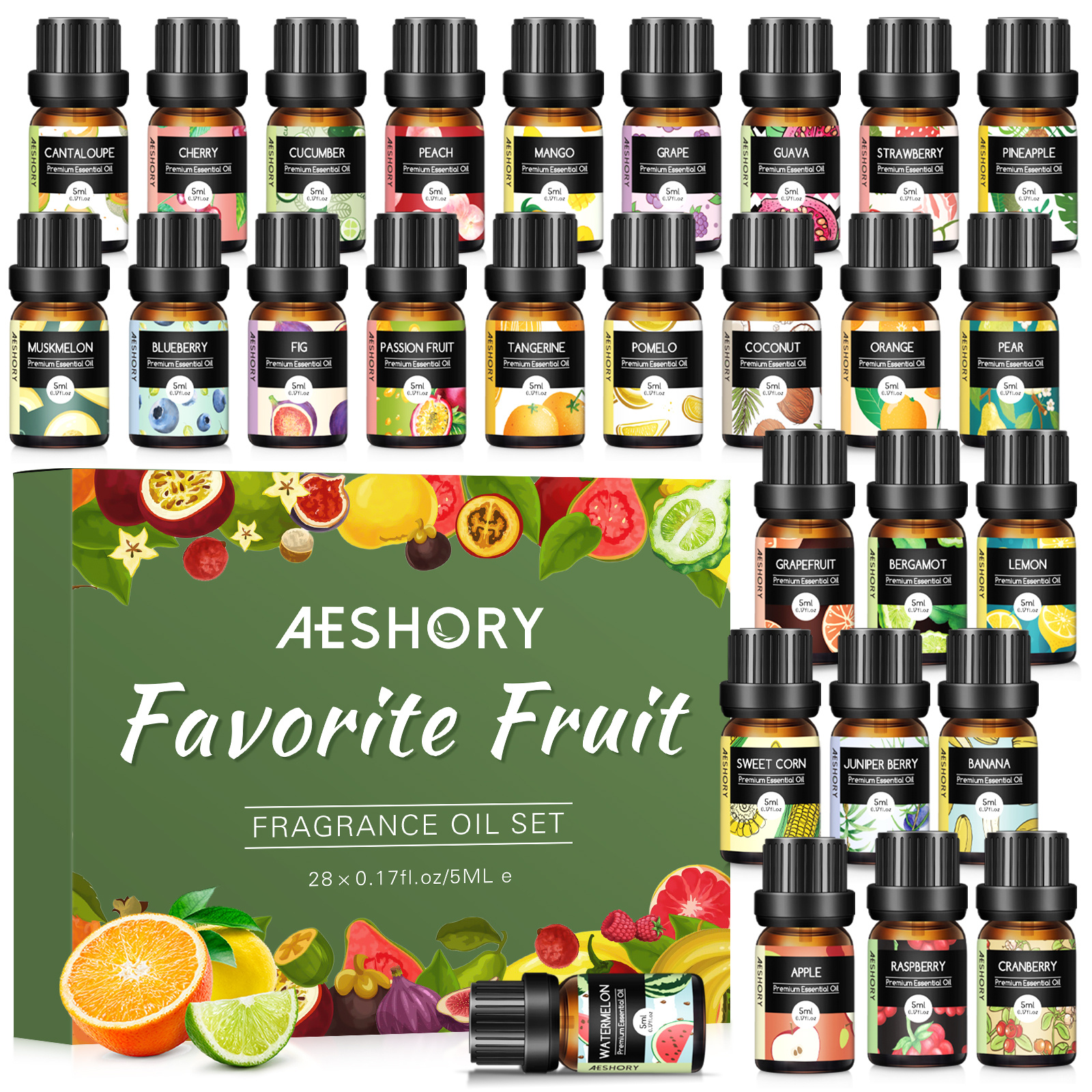 

Set Of 28 Essential Oils Set - Fruit Fragrance Oil For Candle Making, Diffusers - Christmas Gift Set Strawberry, Apple, Pineapple, Cherry, Mango, Lemon Scented Oils