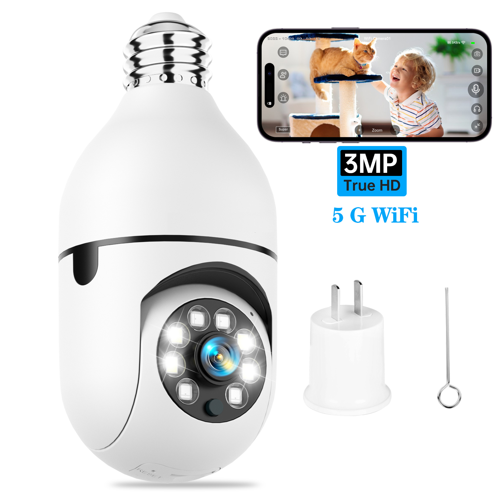 3 Pcs Wireless Bulb Security Camera 3mp, 5g& 2.4ghz Wifi E27 Home