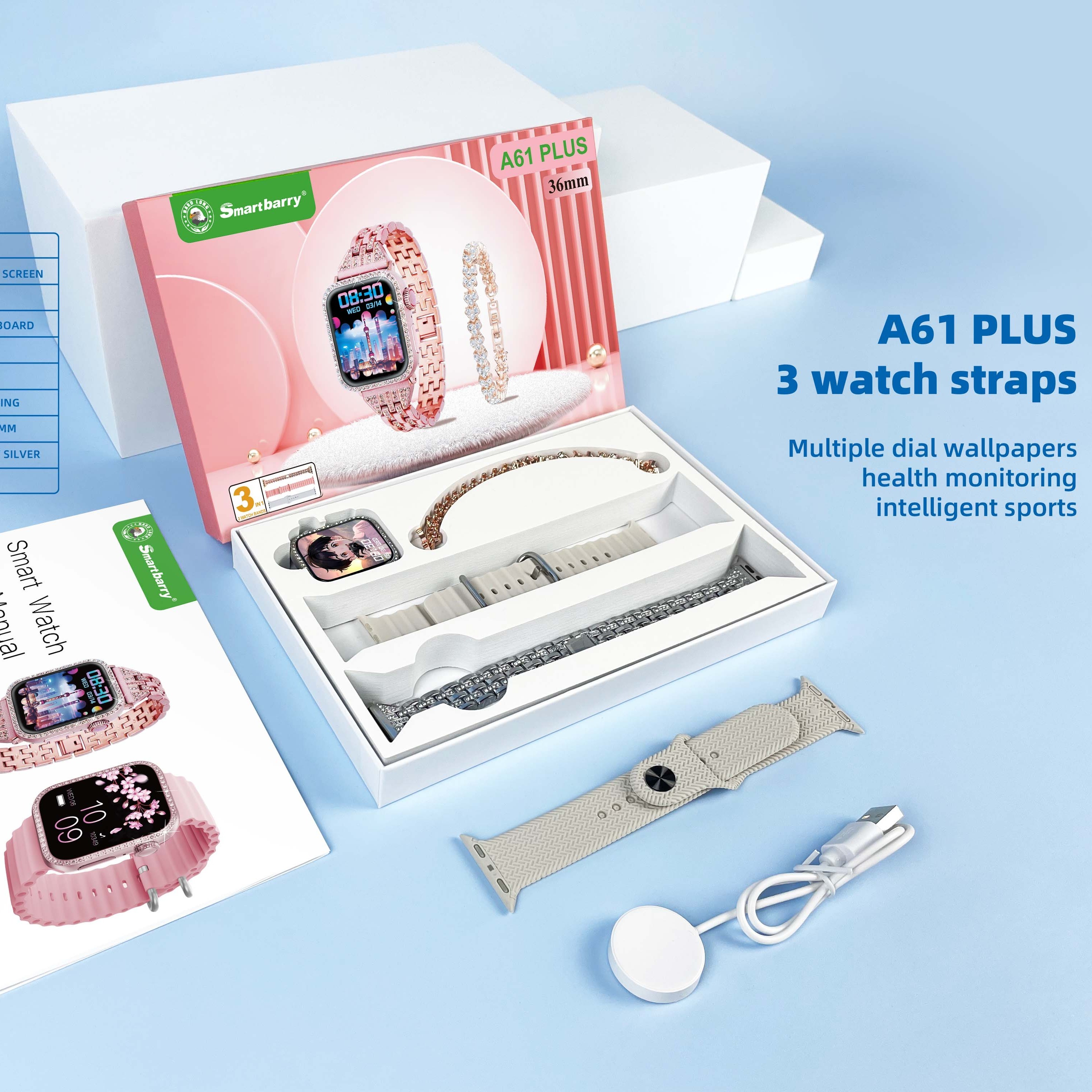 hactech best gift set smart watch 3 in 1 gift set 1 57inch full fitness sleep monitoring wireless call make answer music control message notification 0