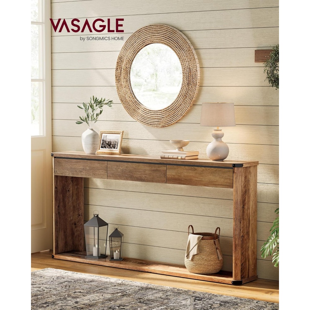 63" Console Tables For Entryway With Drawers, Farmhouse Entryway Table