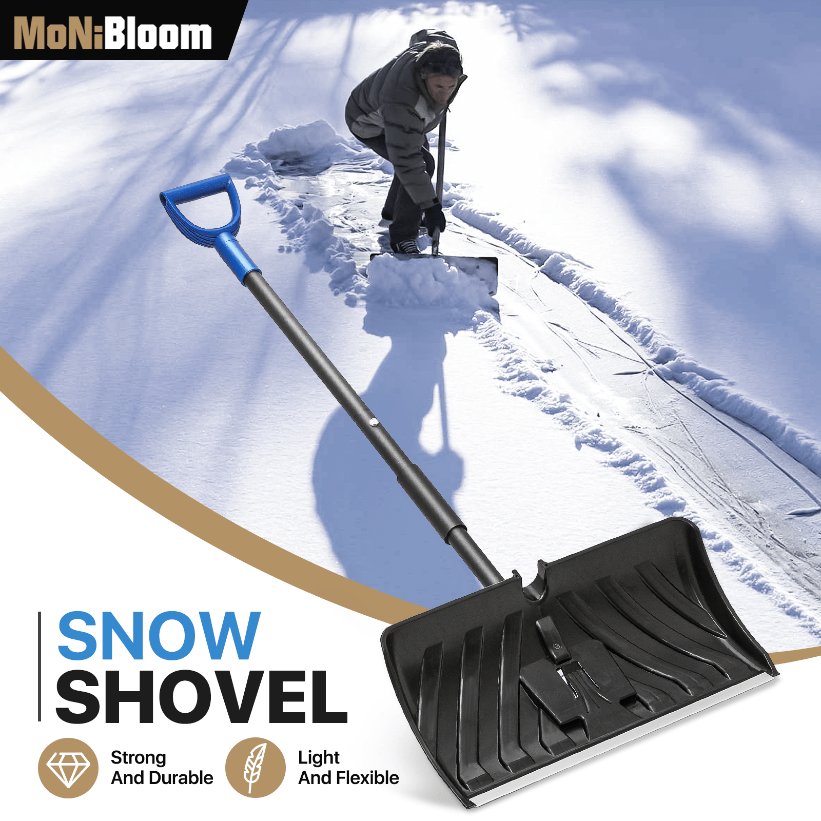 

Monibloom Detachable Snow Shovel, Portable Wide Snow Pusher With Ice Shovel, 21.5" Aluminium Alloy Shovel For Car Outdoor