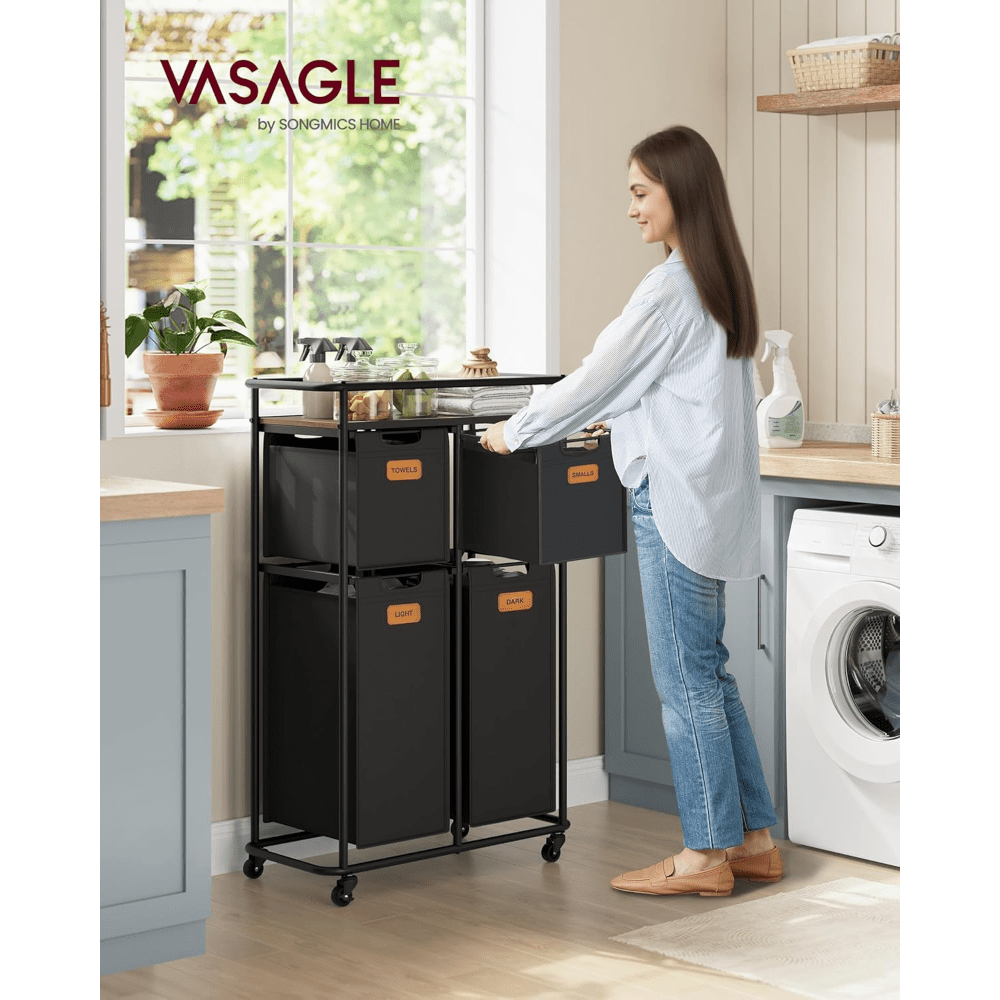 

Vasagle Laundry Hamper Sorter With Shelf Laundry For Dirty Clothes Laundry Bin With Wheels For Clothes Storage Laundry Bin