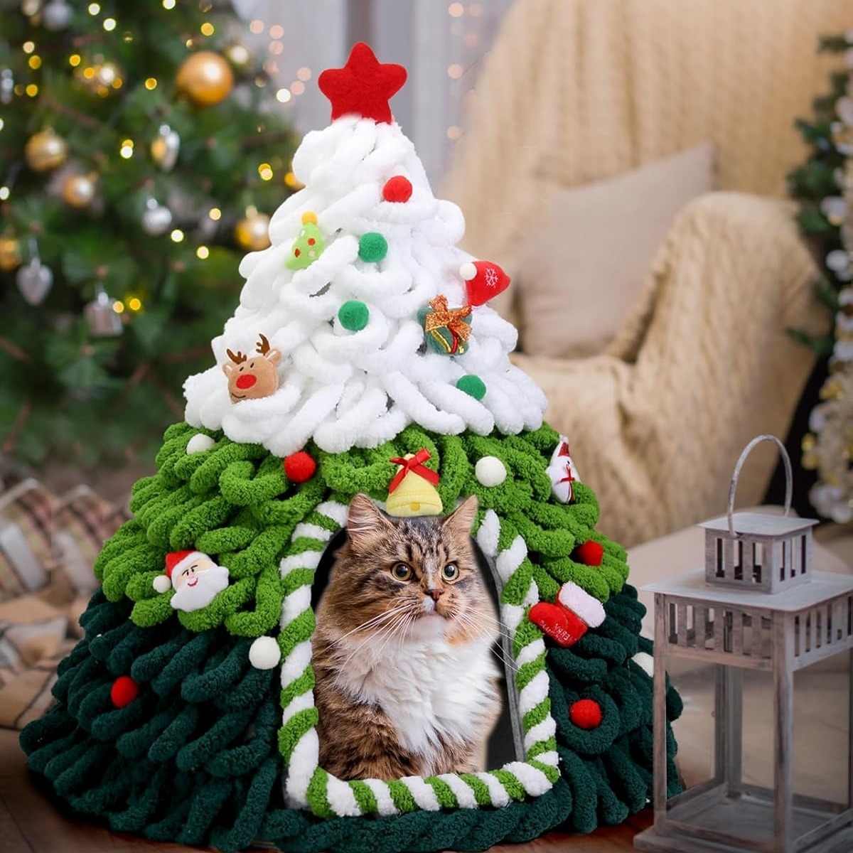 TEMU Diy Beds For Indoor Cats, Party Christmas House, Felt Christmas Nest, For Pet, Christmas Tree Decoration For Cat, 20 X 24 Inches