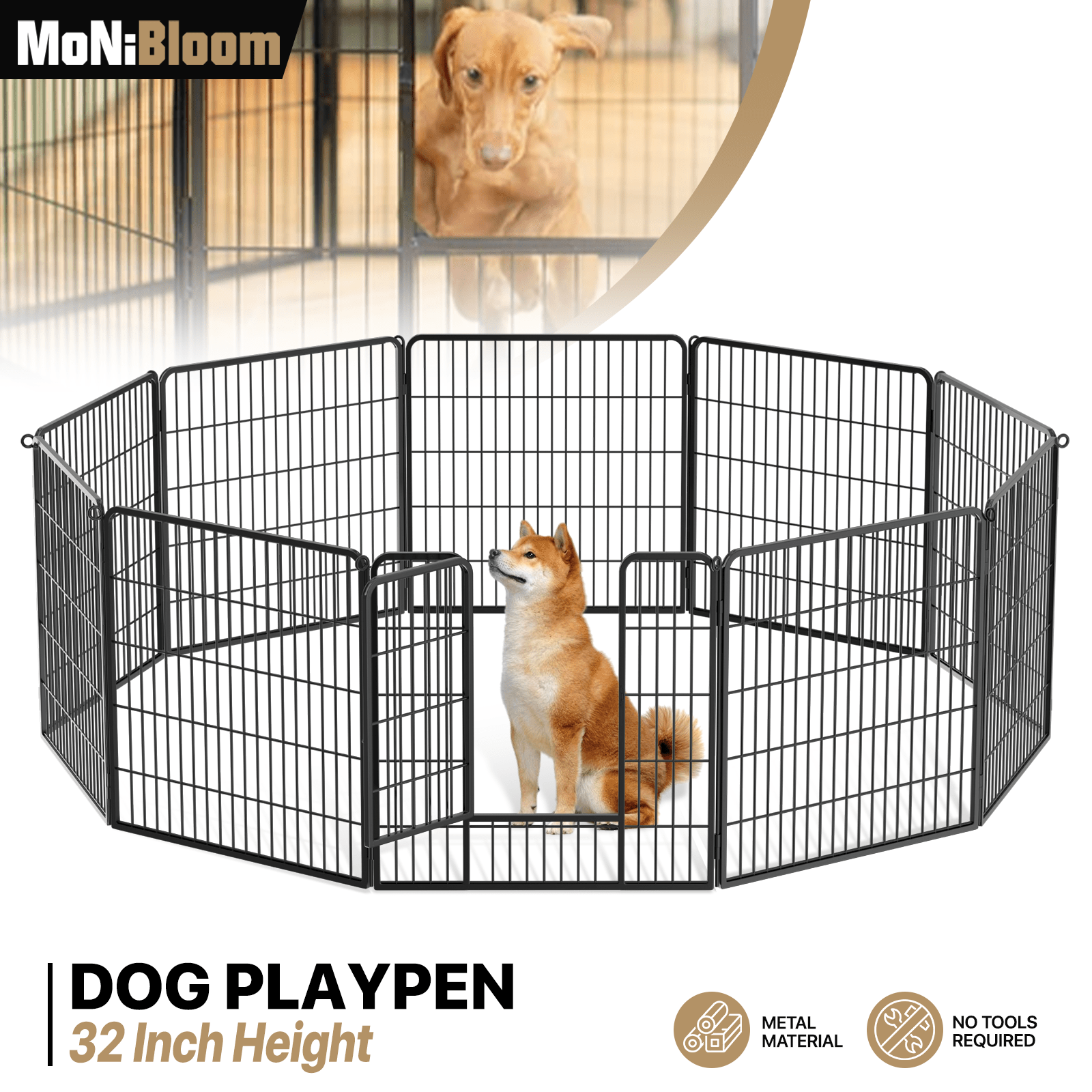 

Monibloom Dog Playpen Outdoor, 32" Height 10 Panels Heavy Duty Pen For Medium/small Animals Pet Exercise Pen For Rv Camping Yard