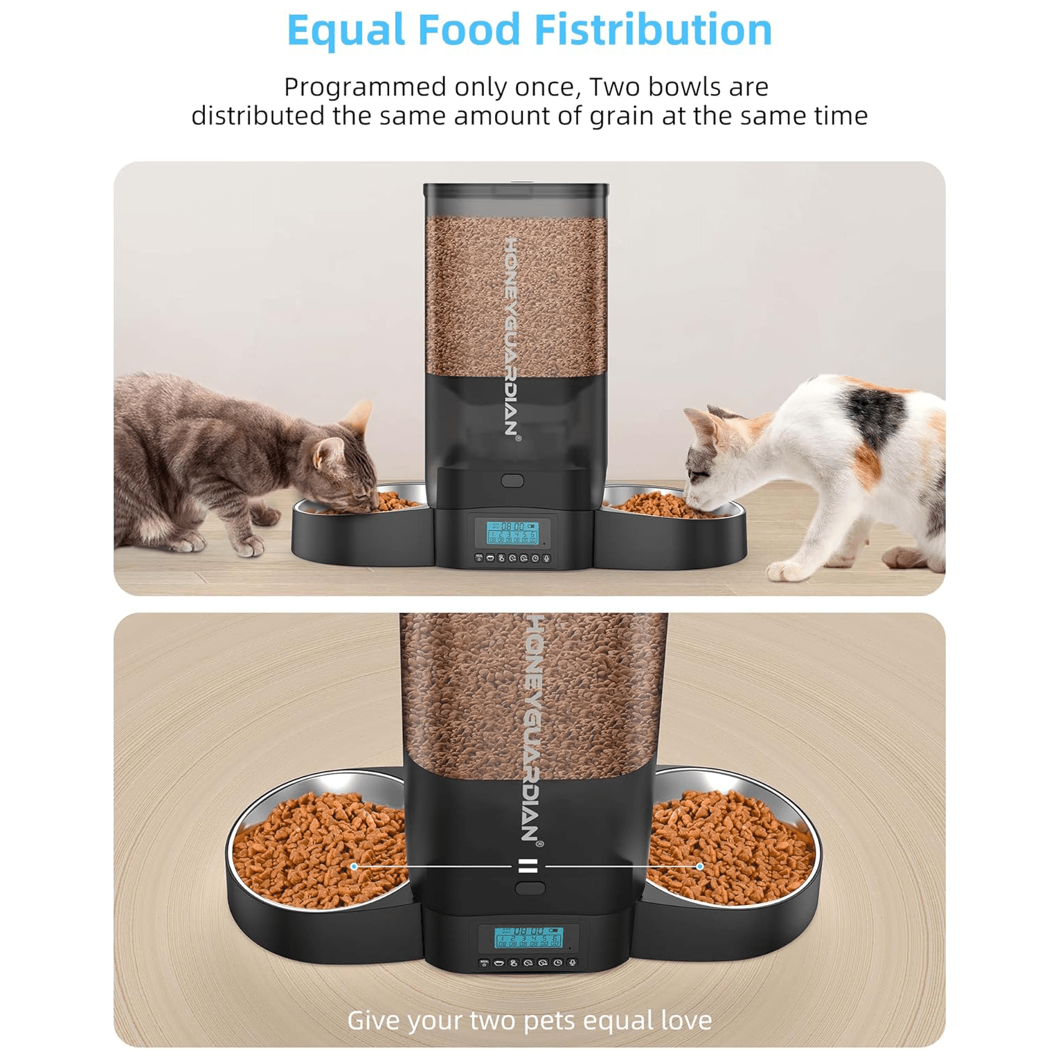 

5l Cat Feeder For 2 , Cat Dispenser Steel Bowl, Cat Feeder Programmable 1-6 Meals , , Desiccant Bag,10s