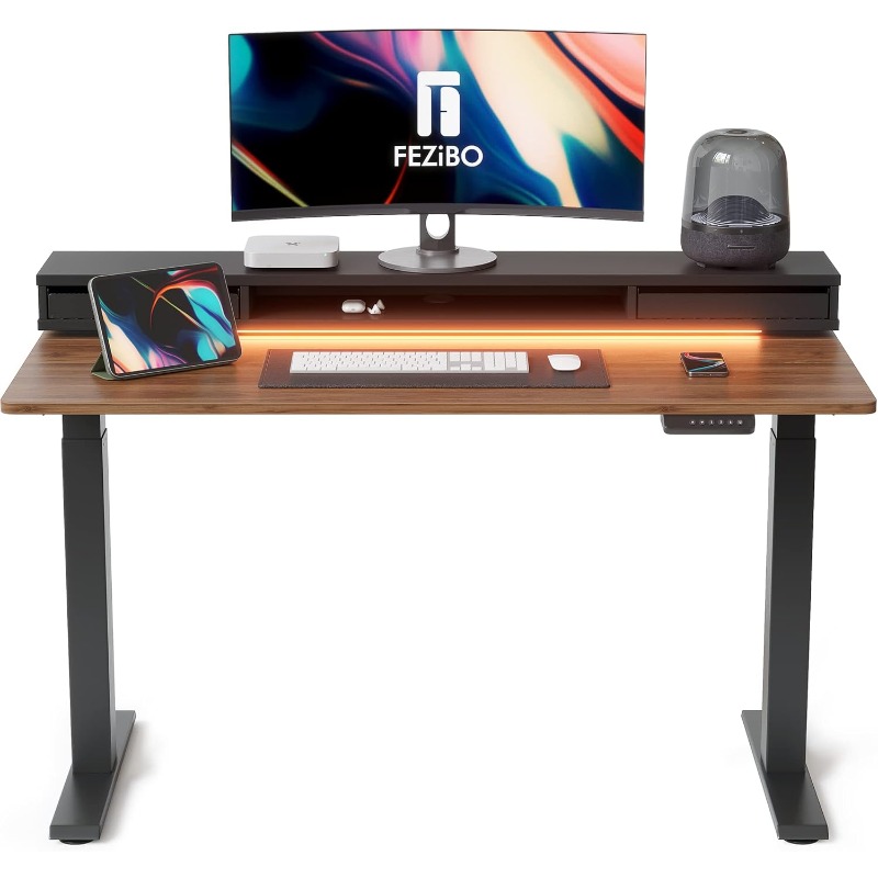 Height Adjustable Standing Desk Double Drawers Stand Desk Temu